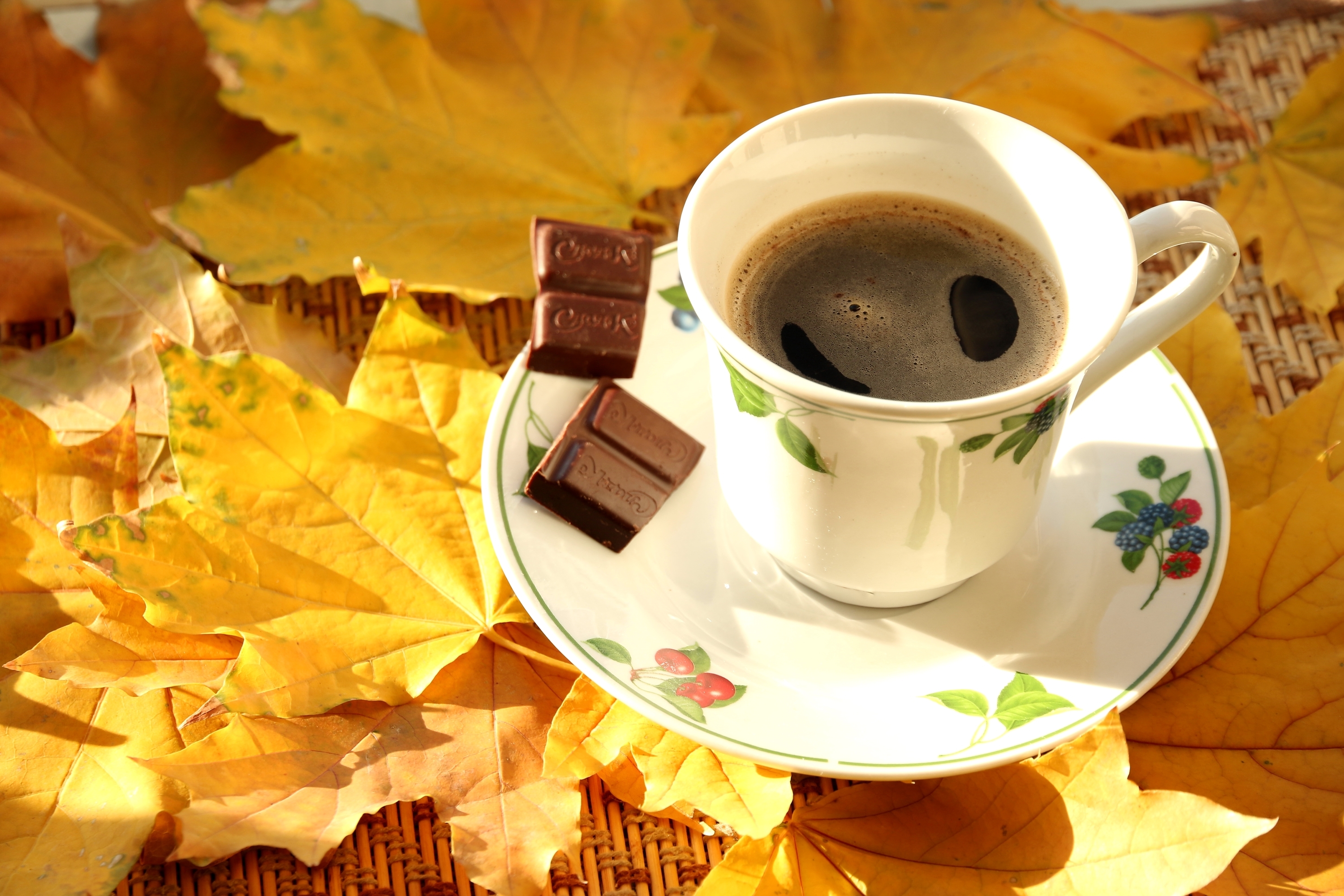 Download mobile wallpaper Food, Chocolate, Coffee, Cup, Leaf for free.