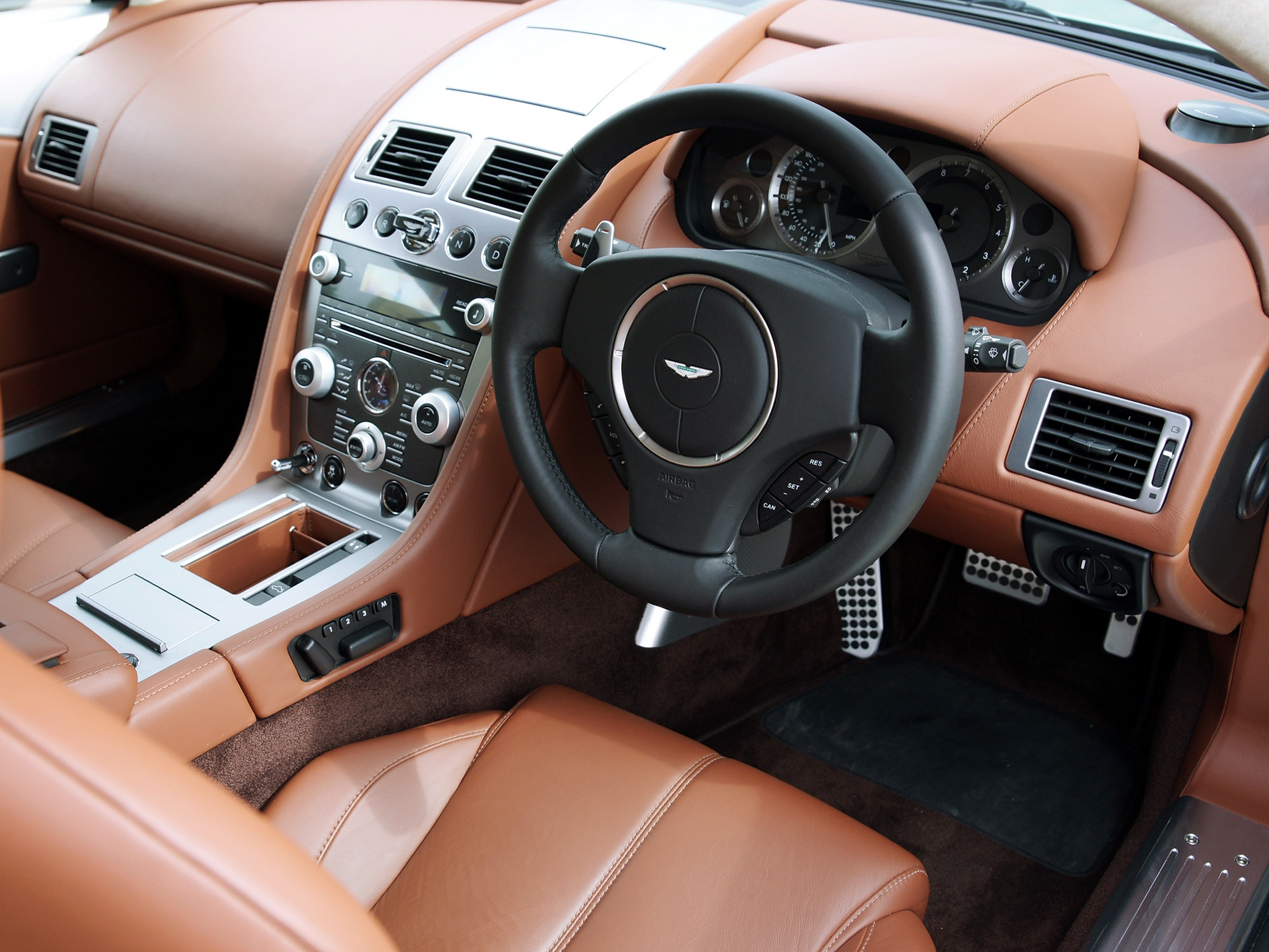 skin, interior, cars, brown, steering wheel, rudder, salon, speedometer, 2010, leather, aston martin db9 Full HD