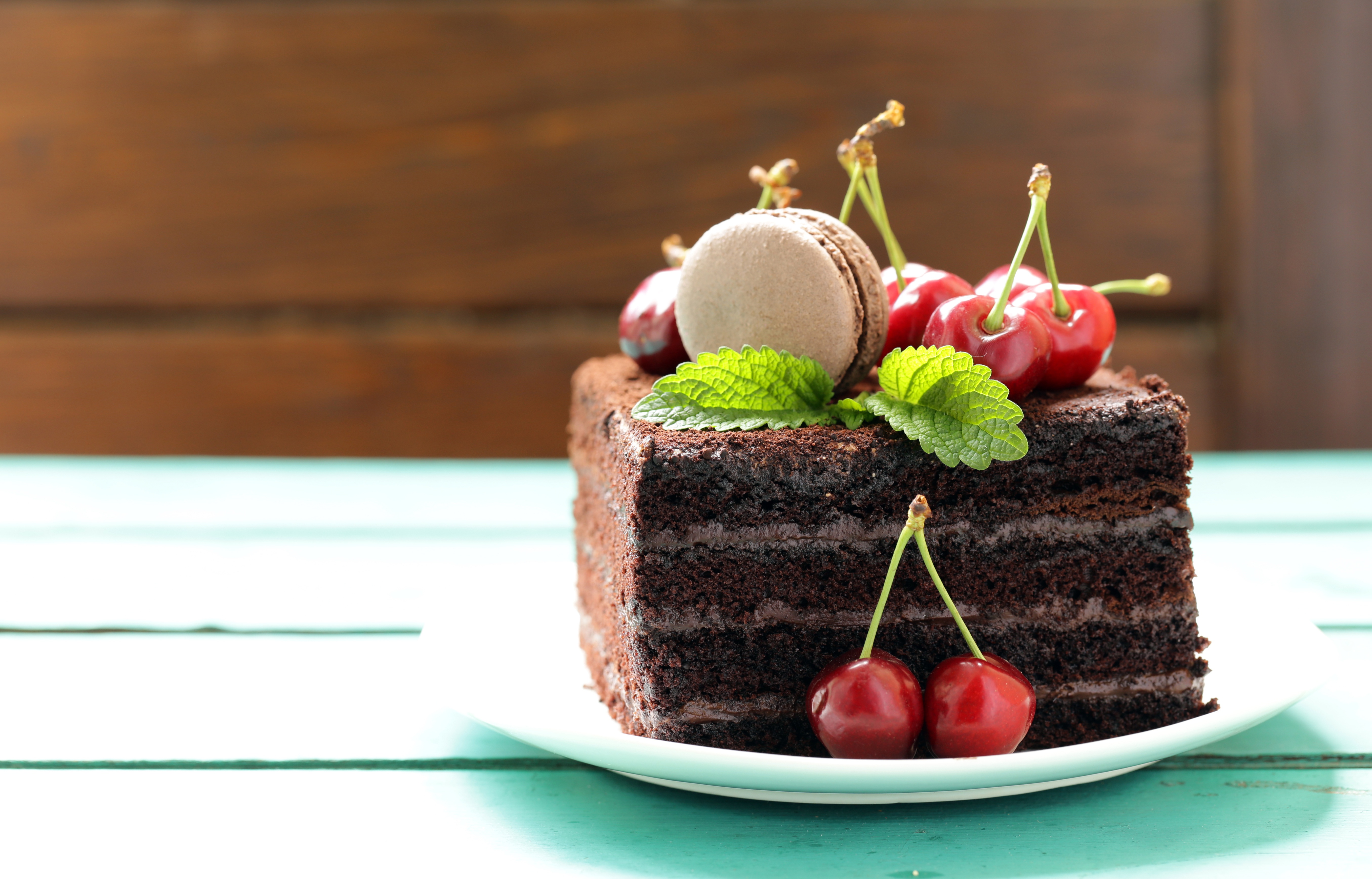 Download mobile wallpaper Food, Cherry, Dessert, Leaf, Cake, Fruit, Macaron, Depth Of Field, Pastry for free.