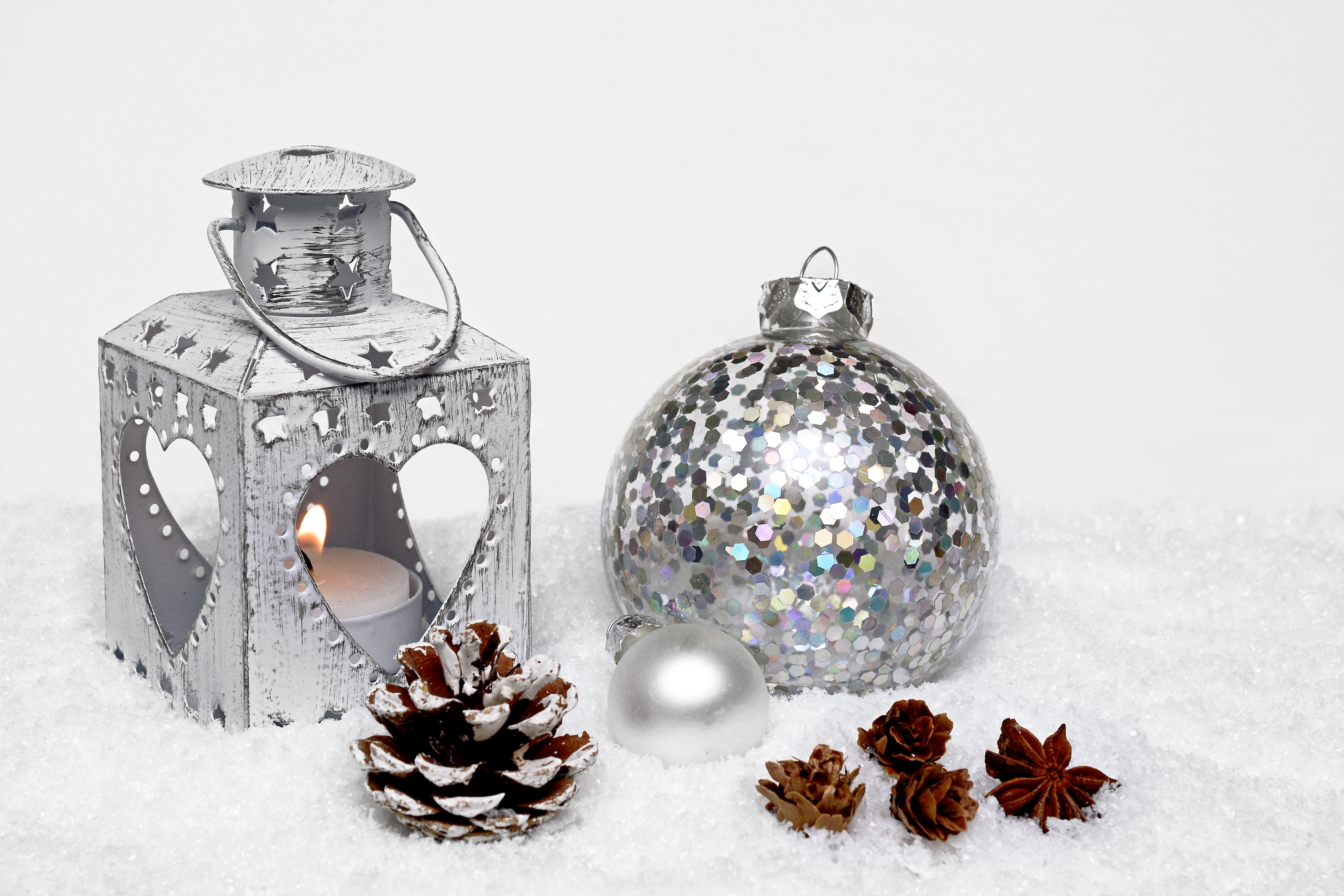 Download mobile wallpaper Snow, Christmas, Holiday, Silver, Christmas Ornaments, Bauble for free.