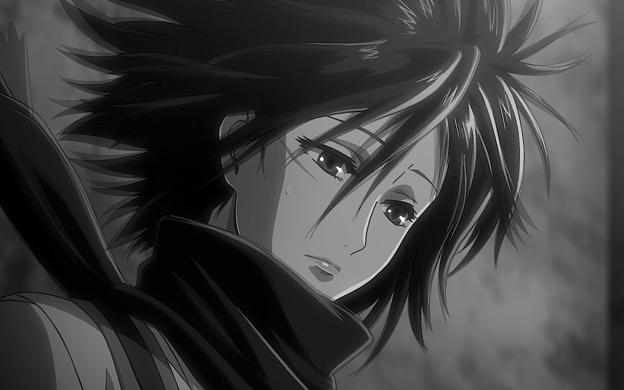 Download mobile wallpaper Anime, Sad, Black & White, Mikasa Ackerman, Shingeki No Kyojin, Attack On Titan for free.