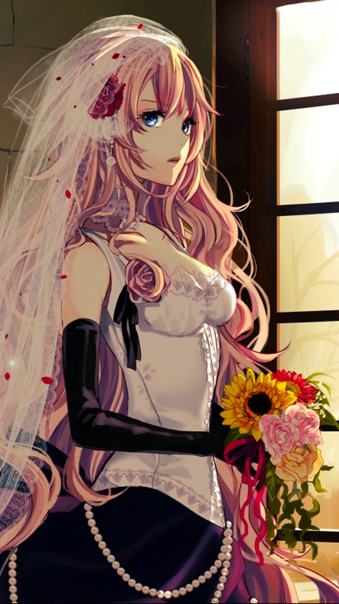 Download mobile wallpaper Anime, Flower, Vocaloid, Bride, Luka Megurine for free.