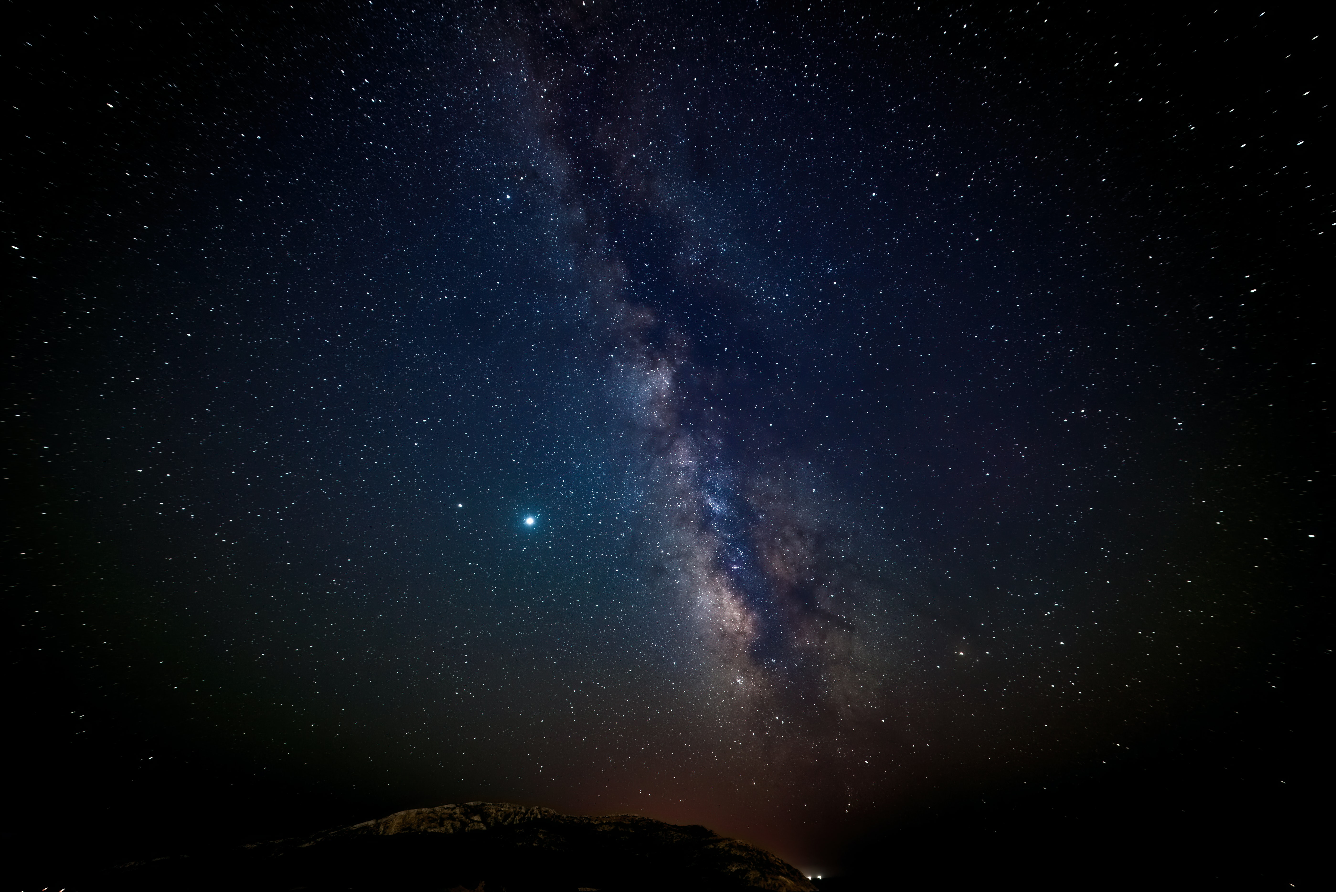 Download mobile wallpaper Hill, Starry Sky, Stars, Night, Nebula, Universe for free.
