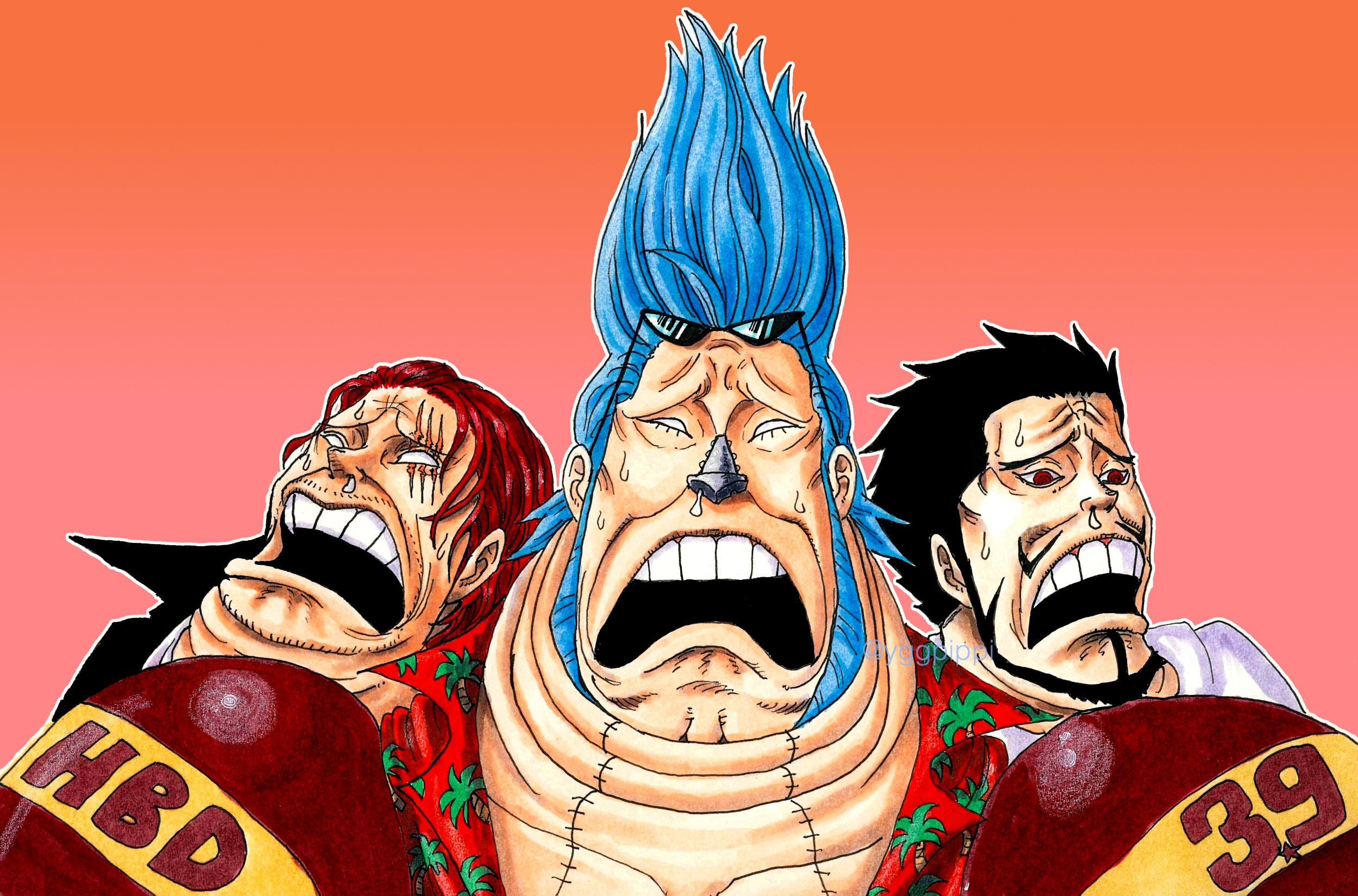 Download mobile wallpaper Anime, One Piece, Franky (One Piece), Shanks (One Piece), Dracule Mihawk for free.