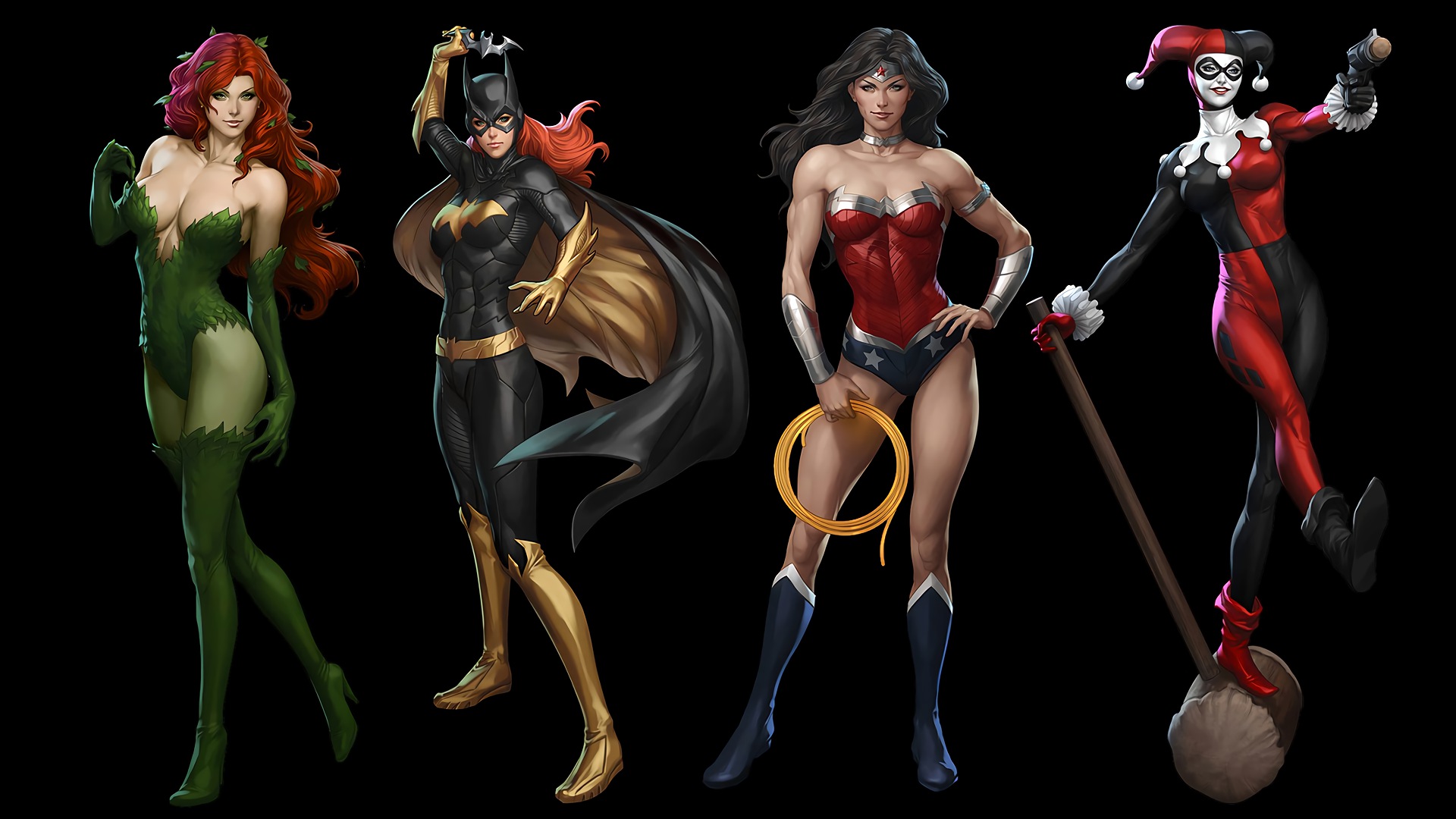 Download mobile wallpaper Comics, Harley Quinn, Dc Comics, Poison Ivy, Wonder Woman, Batgirl for free.