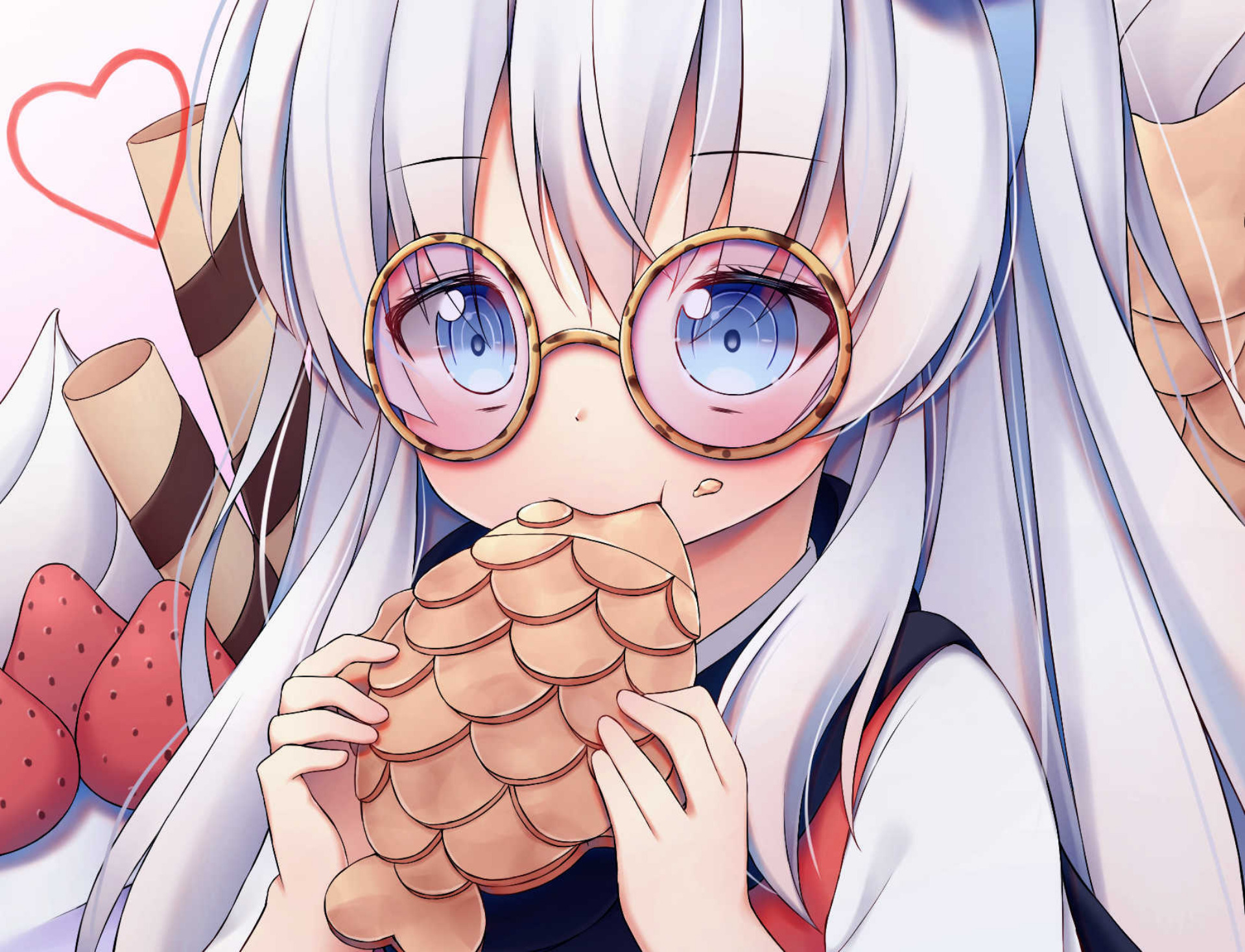 Free download wallpaper Anime, Girl, Glasses, Blue Eyes, White Hair on your PC desktop