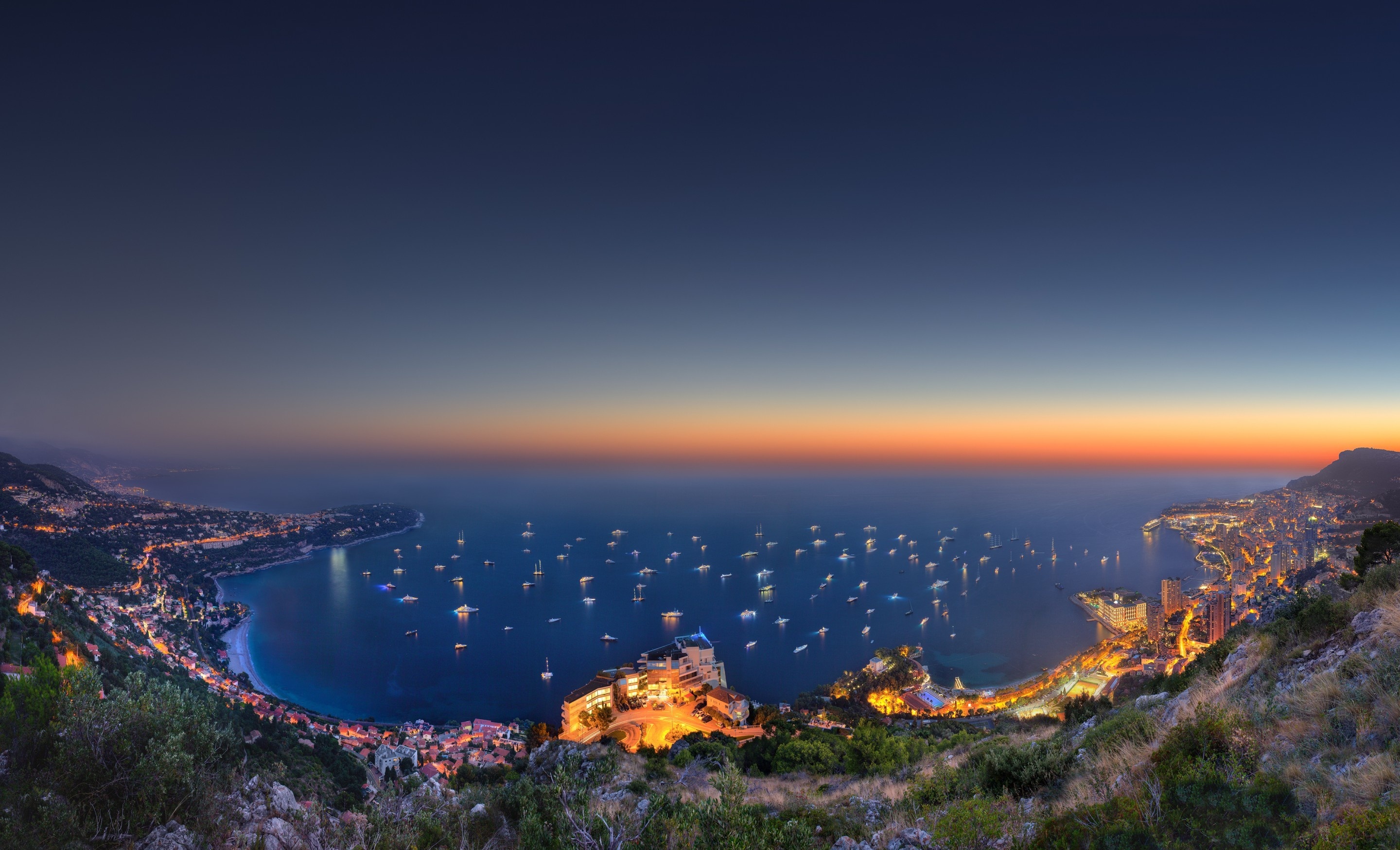 Скачати мобільні шпалери Монако, Створено Людиною, Захід Сонця, Затока безкоштовно.