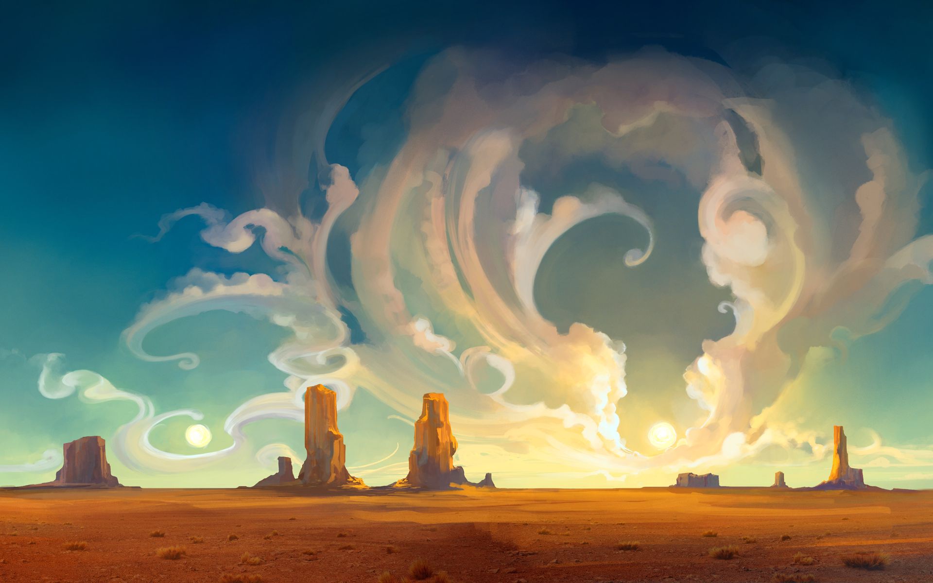 ubuntu, painting, desert, technology, cloud, sky