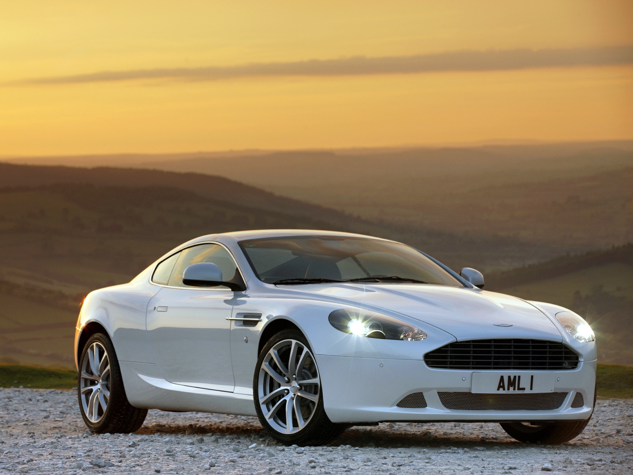 sports, auto, nature, sunset, aston martin, cars, white, side view, style, db9, 2010