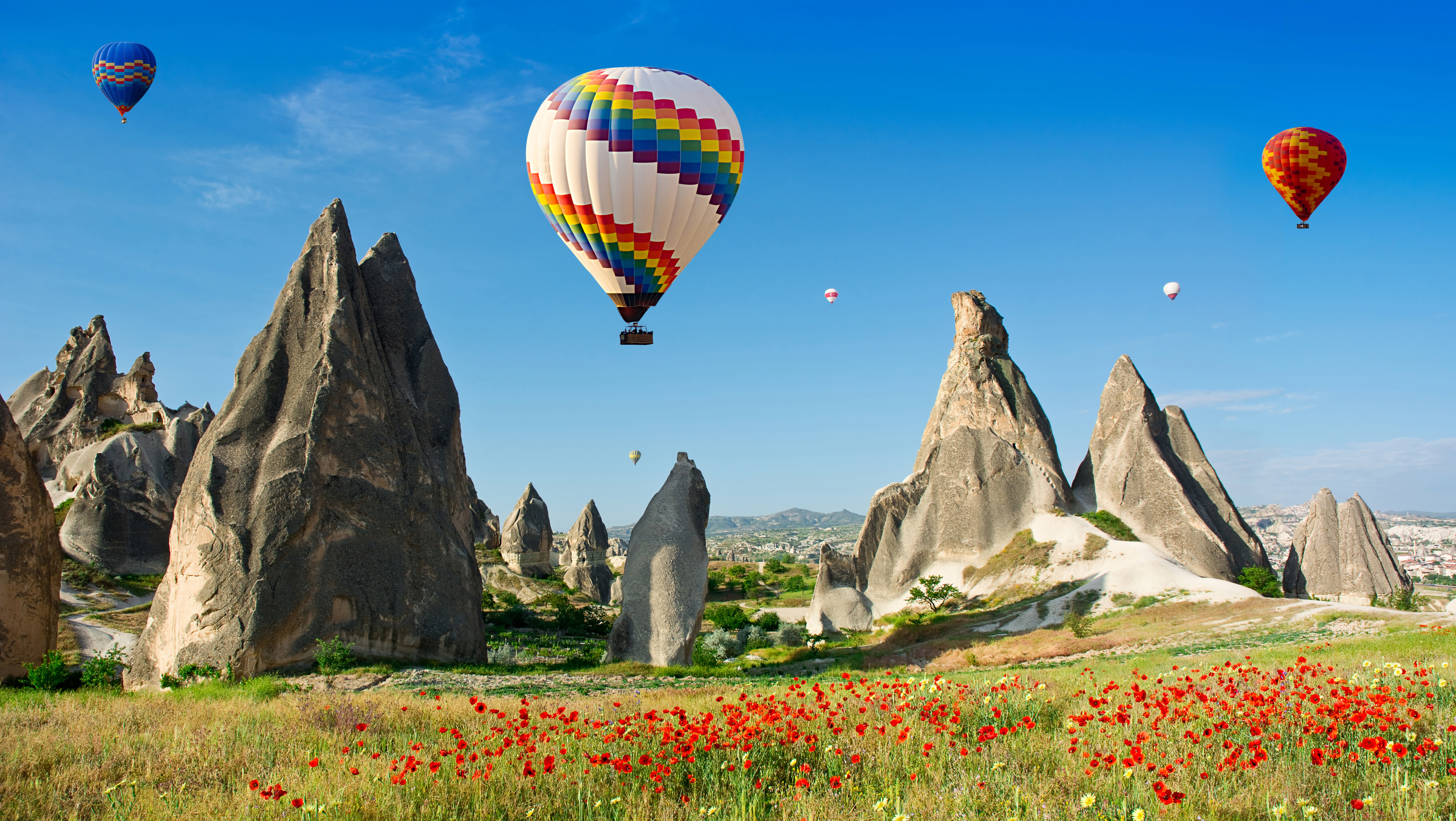 Download mobile wallpaper Sky, Summer, Poppy, Vehicles, Hot Air Balloon for free.