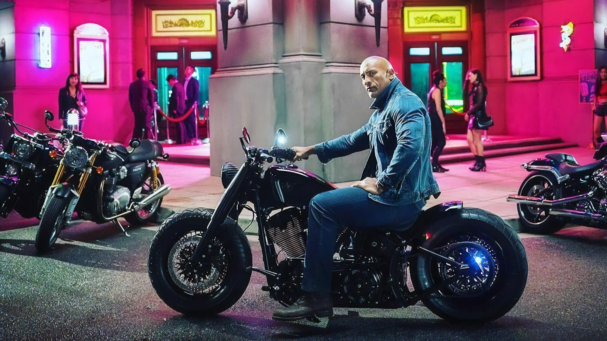 Download mobile wallpaper Dwayne Johnson, Motorcycle, American, Vehicle, Celebrity, Actor for free.