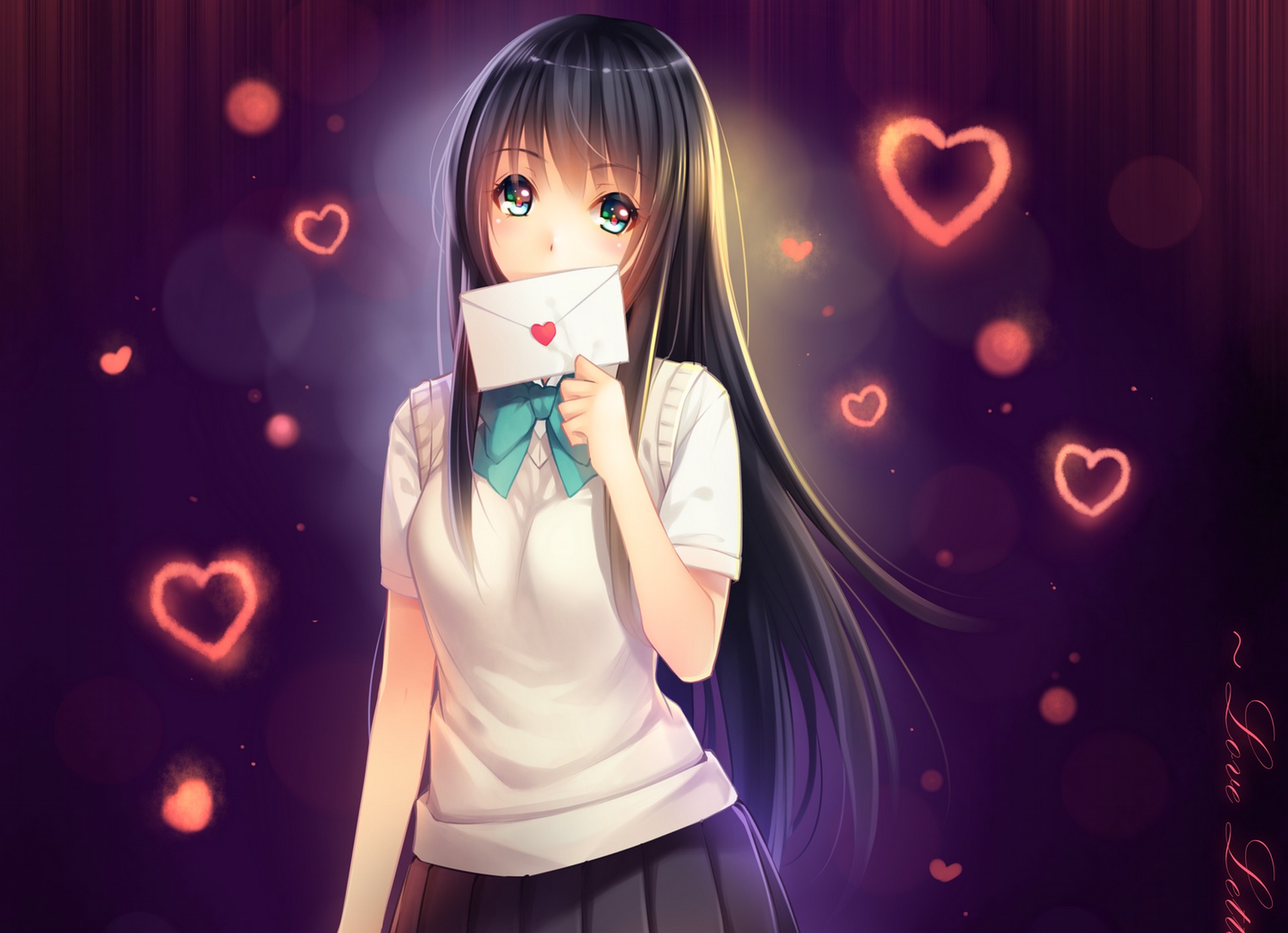 Download mobile wallpaper Anime, Heart, Original, School Uniform, Black Hair, Long Hair for free.