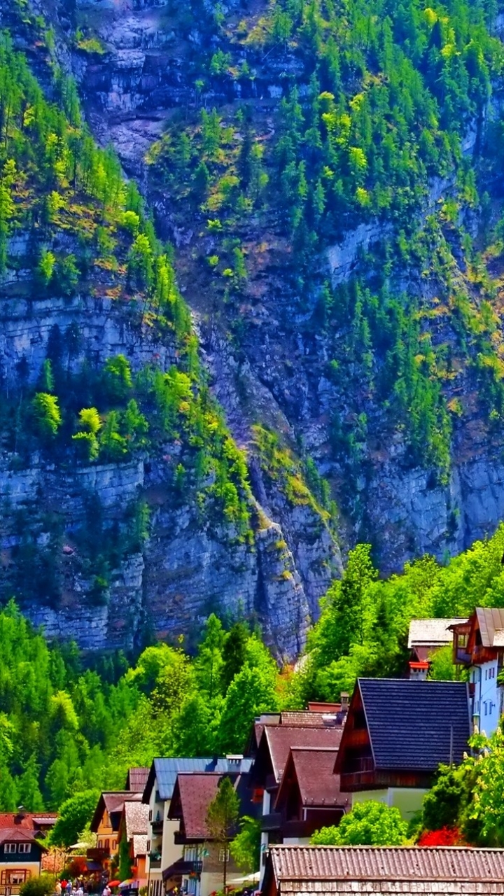 Download mobile wallpaper House, Austria, Town, Hallstatt, Man Made, Towns for free.