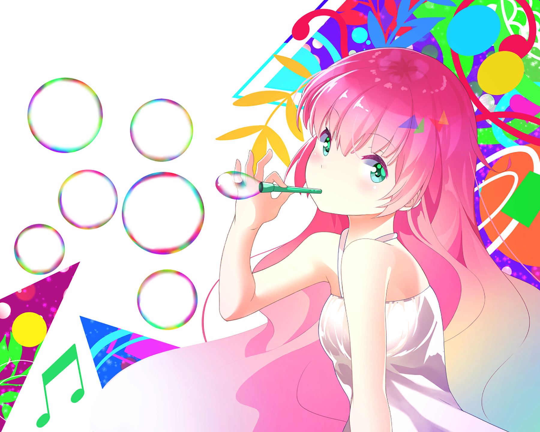 Download mobile wallpaper Anime, Girl, Dress, Bubble, Green Eyes, Pink Hair, Long Hair for free.