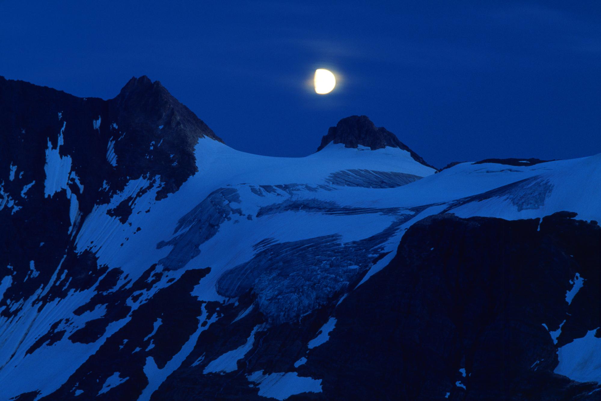 Download mobile wallpaper Winter, Night, Moon, Snow, Mountain, Earth for free.