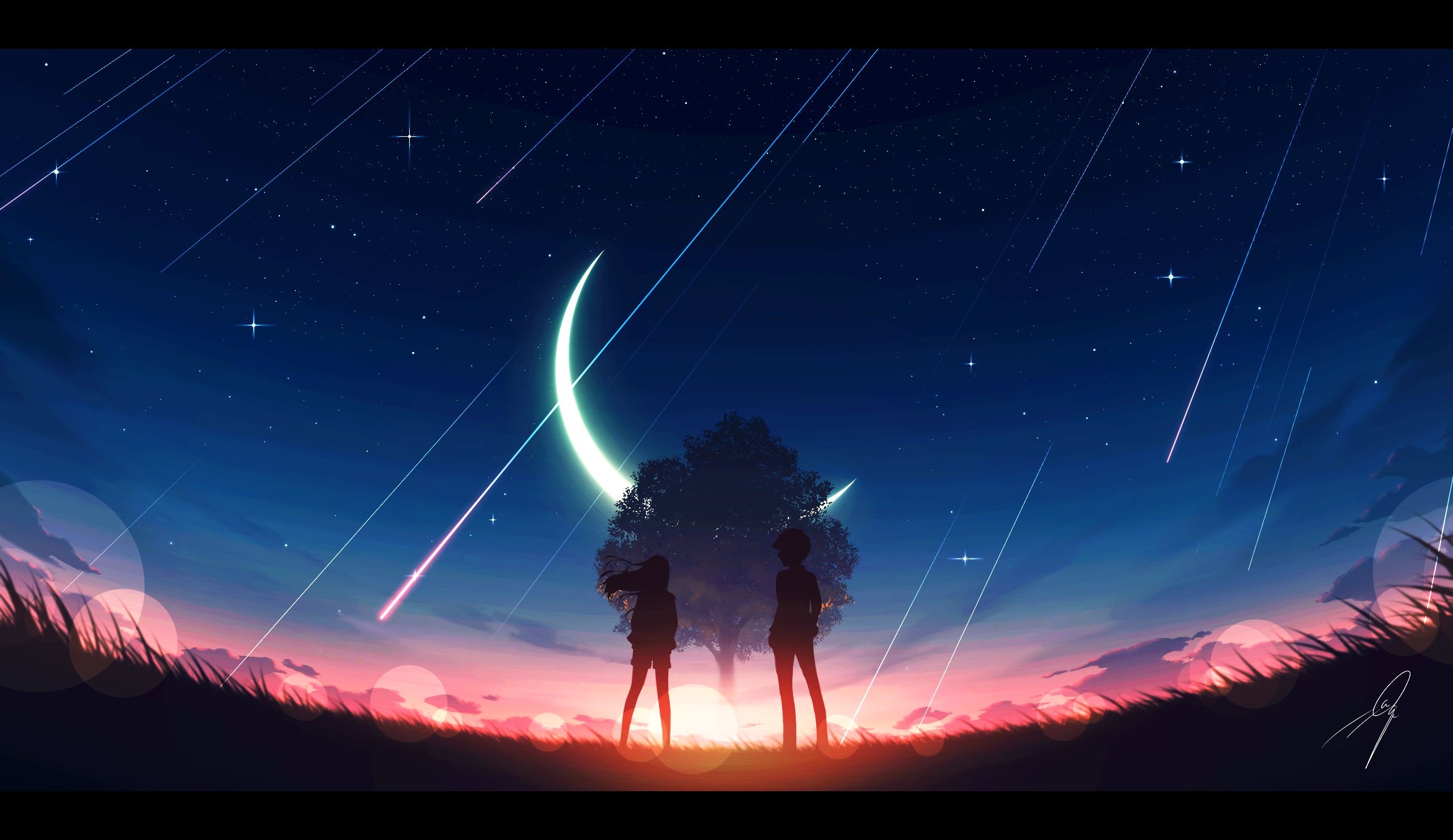 Download mobile wallpaper Anime, Sky, Starry Sky, Girl for free.