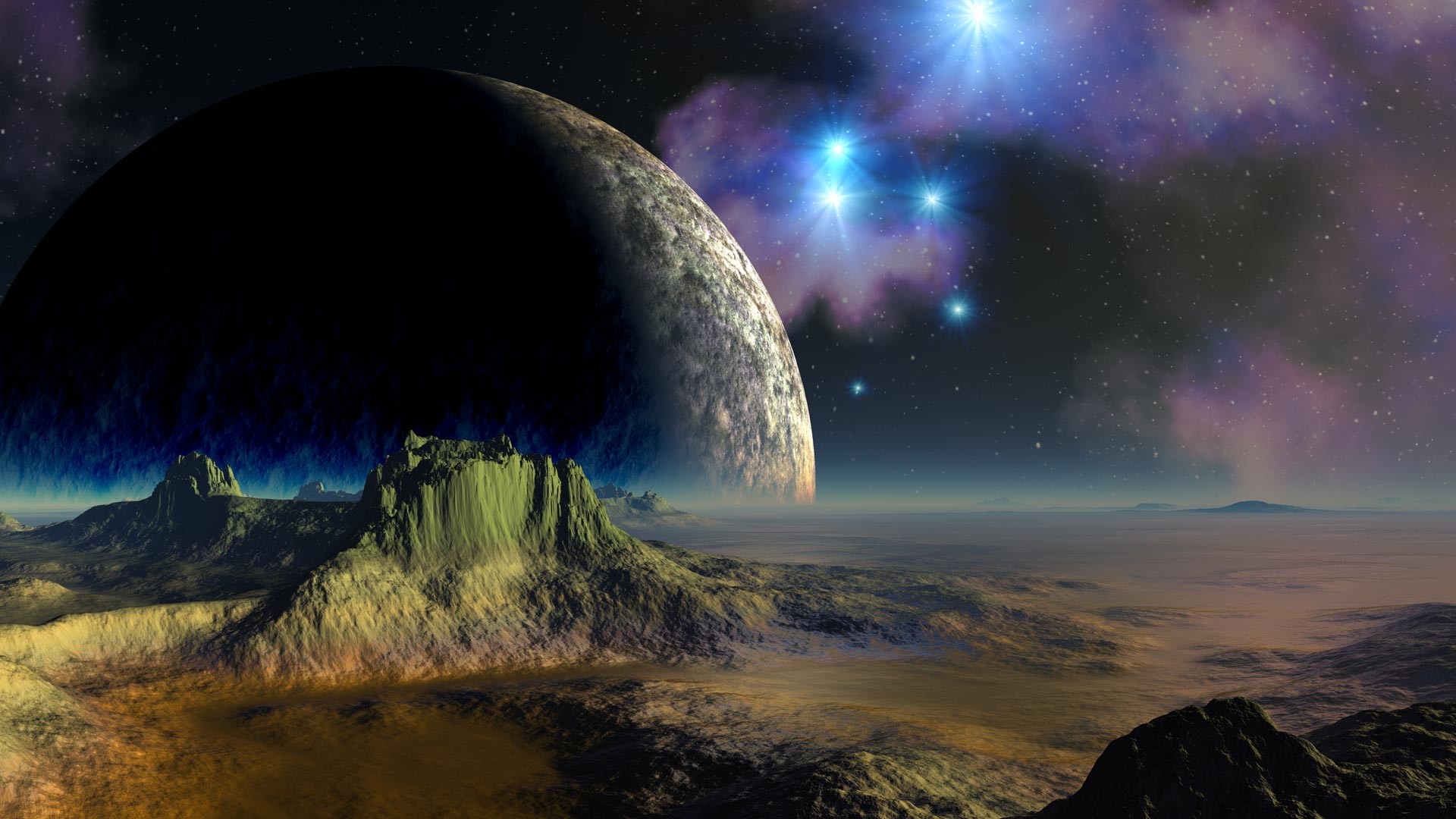 Laden Sie das Landschaft, Planet, Science Fiction, Planetenaufgang-Bild kostenlos auf Ihren PC-Desktop herunter