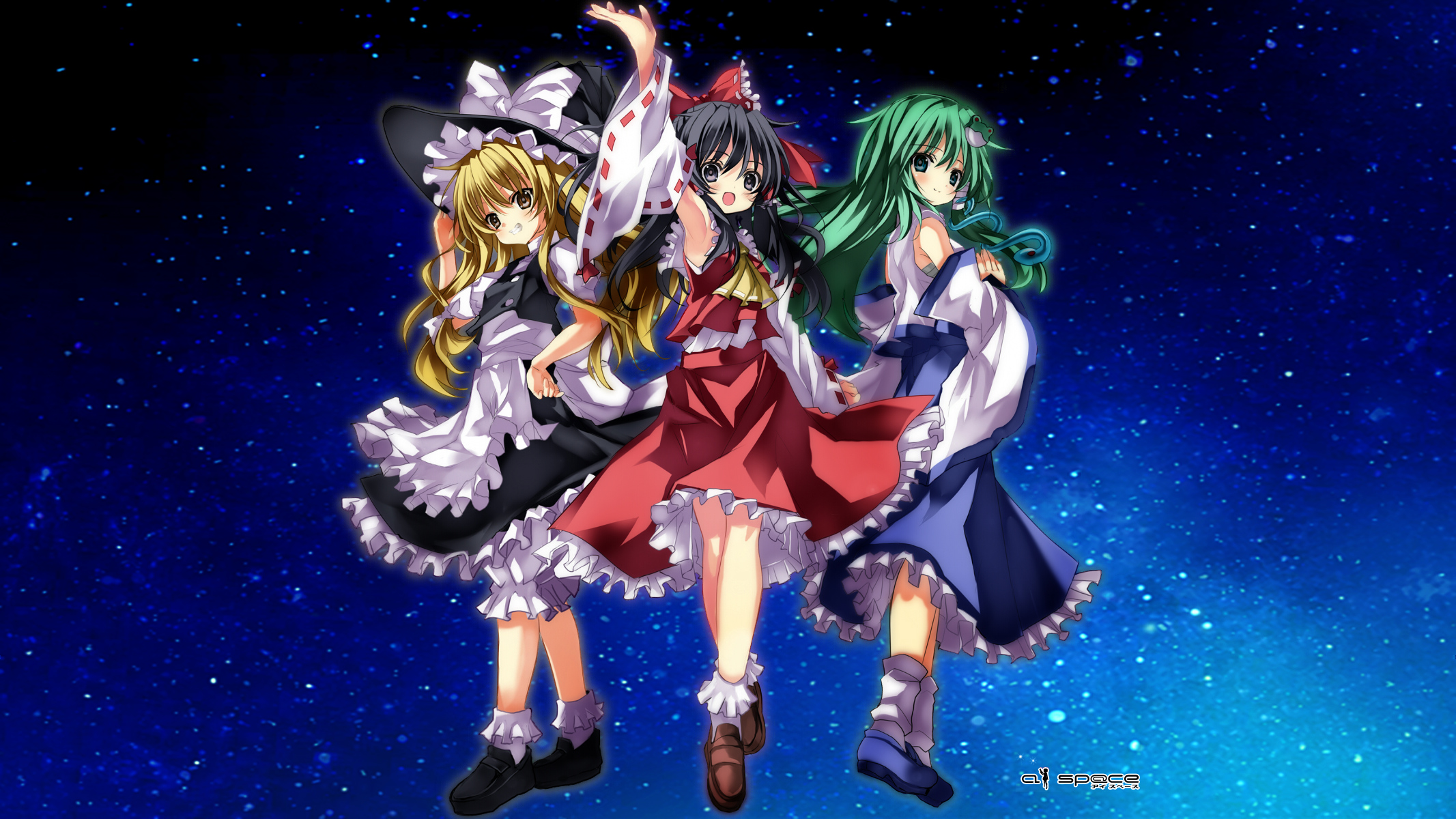 Descarga gratuita de fondo de pantalla para móvil de Animado, Touhou, Sanae Kochiya, Reimu Hakurei, Marisa Kirisame.