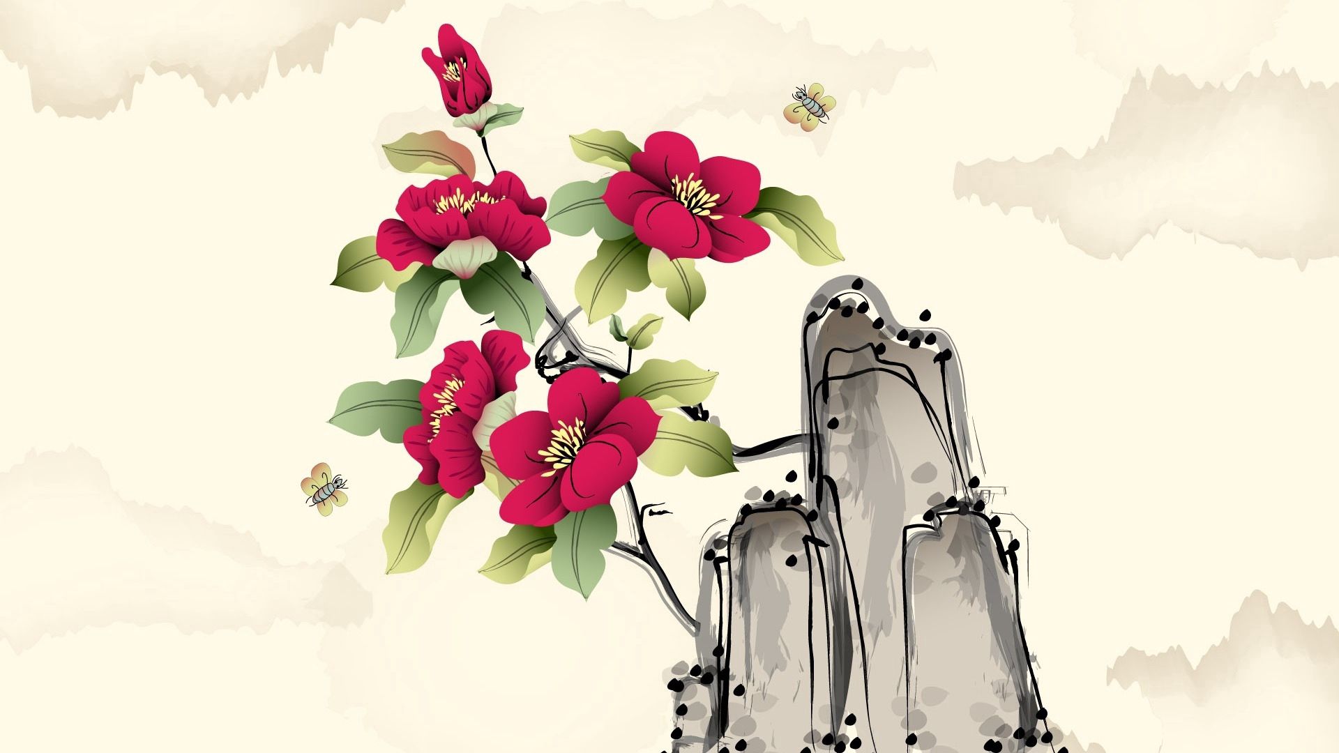 Free download wallpaper Flowers, Clouds, Stones, Art, Picture, Drawing on your PC desktop