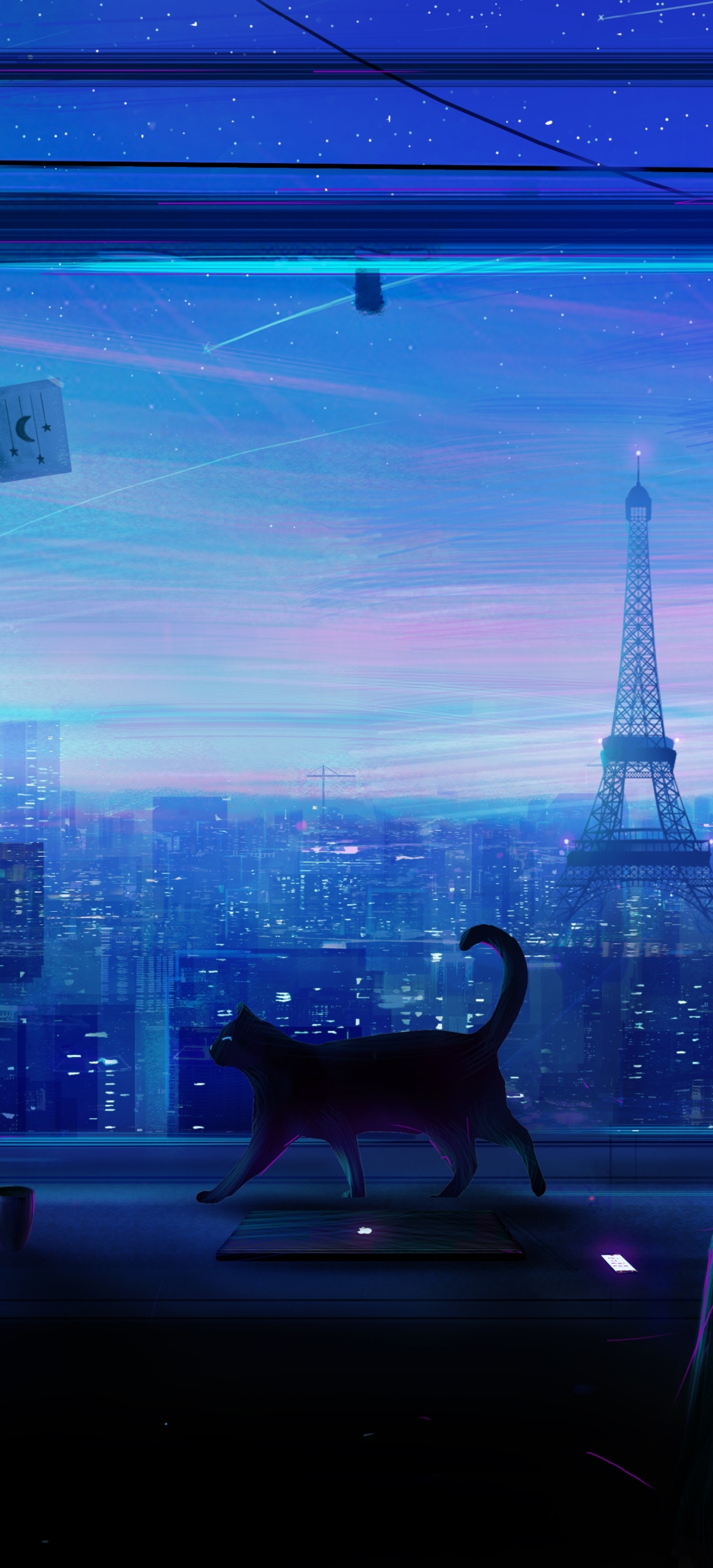 Download mobile wallpaper Anime, Sky, City, Cat for free.