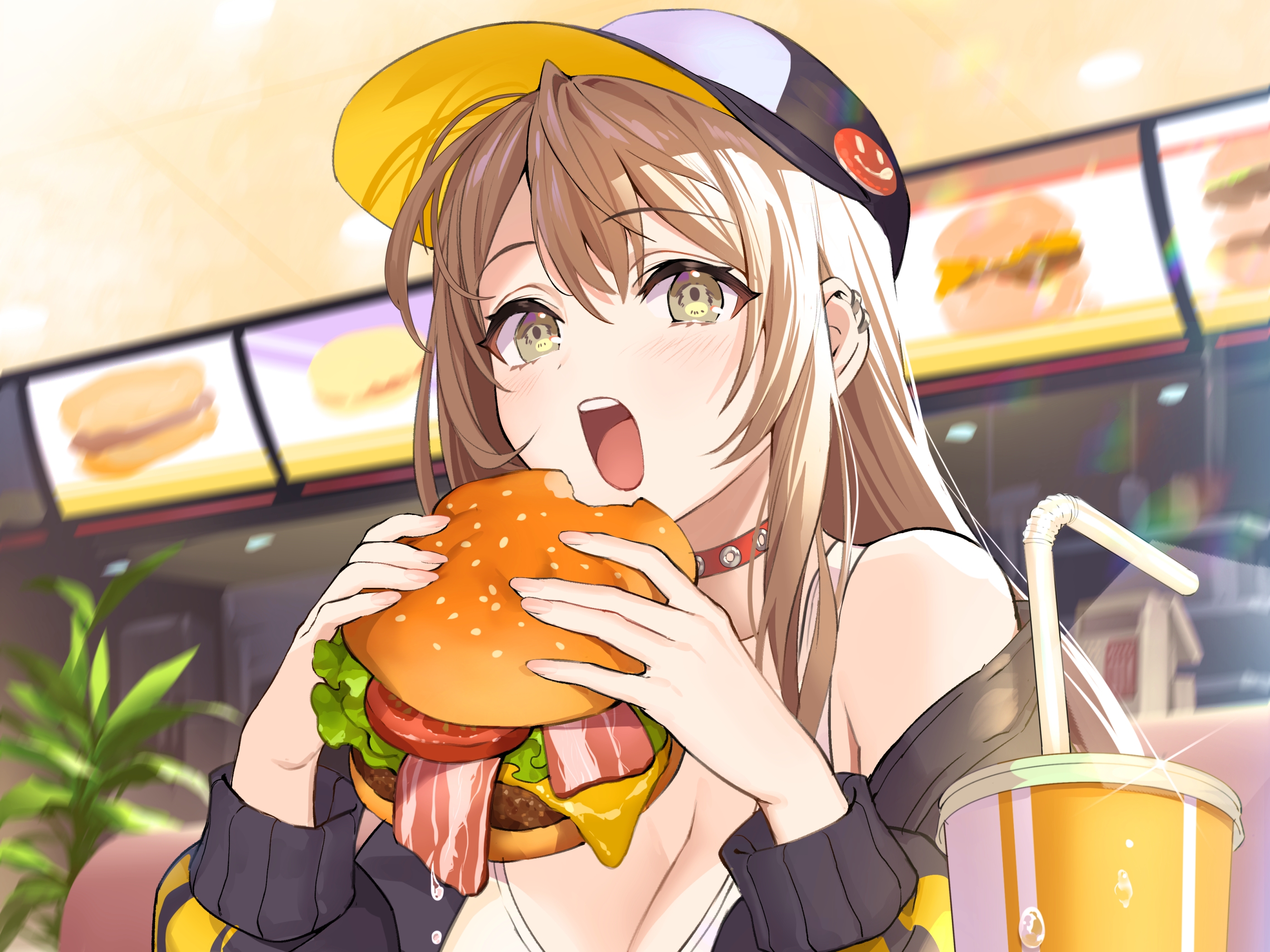 971672 скачать обои аниме, оригинал, гамбургер, шляпа - заставки и картинки бесплатно
