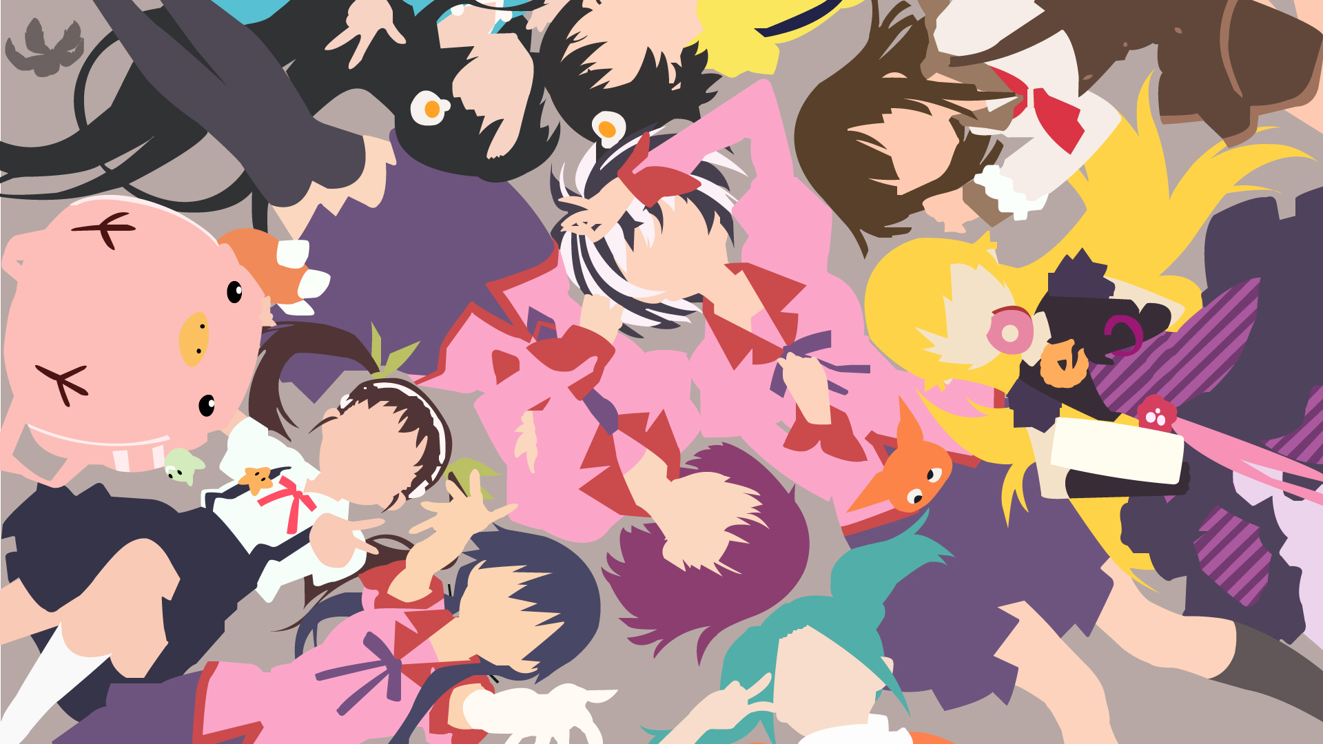 Download mobile wallpaper Anime, Monogatari (Series), Hitagi Senjōgahara, Nadeko Sengoku, Mayoi Hachikuji, Shinobu Oshino, Suruga Kanbaru, Tsubasa Hanekawa, Black Hanekawa, Karen Araragi, Tsukihi Araragi, Yotsugi Ononoki for free.