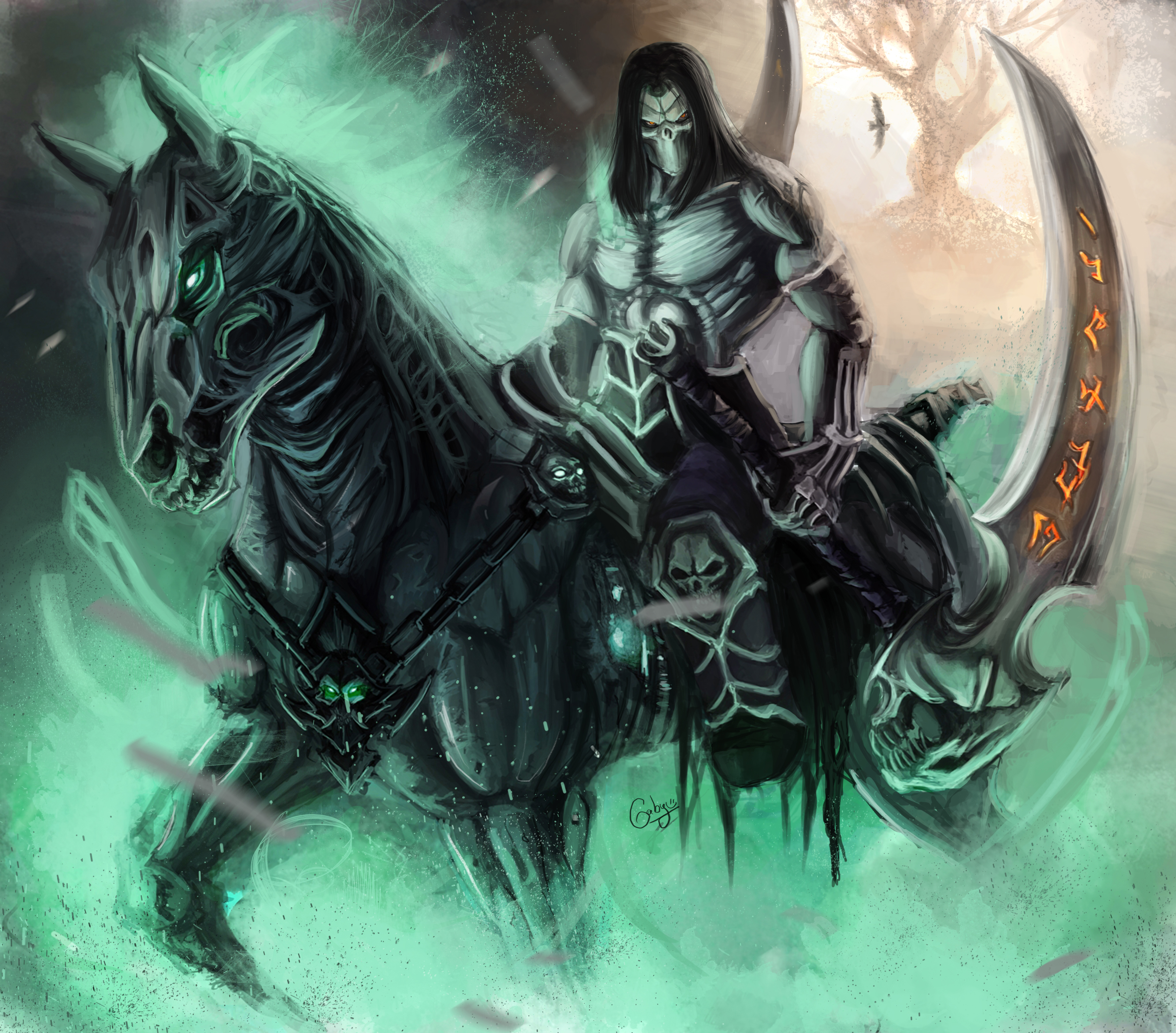Download mobile wallpaper Warrior, Horse, Scythe, Video Game, Darksiders for free.