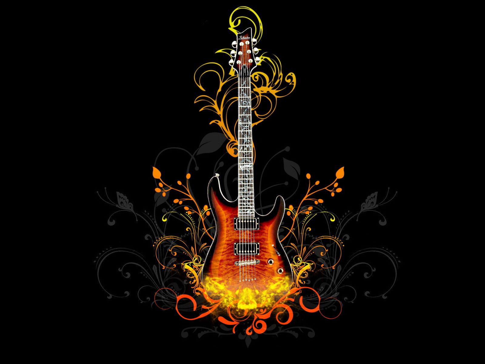 guitar, fire, vector, shine, light HD wallpaper
