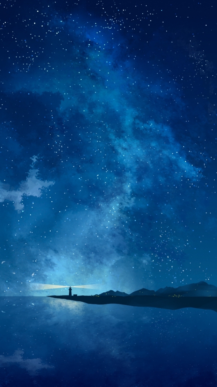 Download mobile wallpaper Anime, Landscape, Sky, Bird, Starry Sky for free.