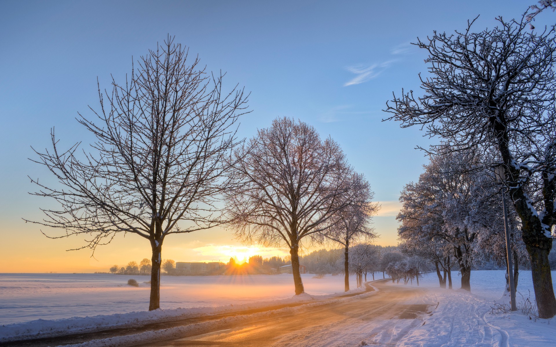 Baixe gratuitamente a imagem Paisagem, Inverno, Árvores, Pôr Do Sol, Neve, Estradas na área de trabalho do seu PC