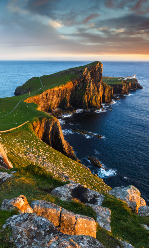 Handy-Wallpaper Natur, Horizont, Küste, Ozean, Cliff, Klippe, Schottland, Erde/natur kostenlos herunterladen.