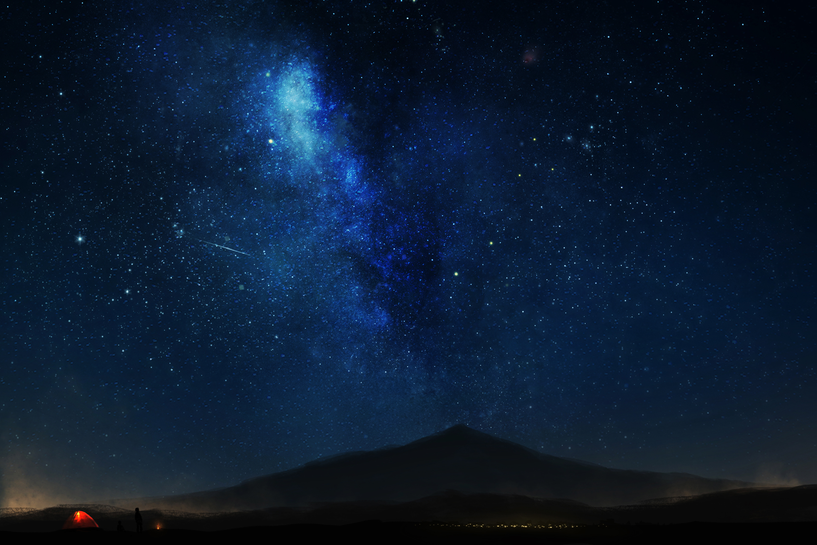 Free download wallpaper Anime, Sky, Stars, Night, Mountain on your PC desktop