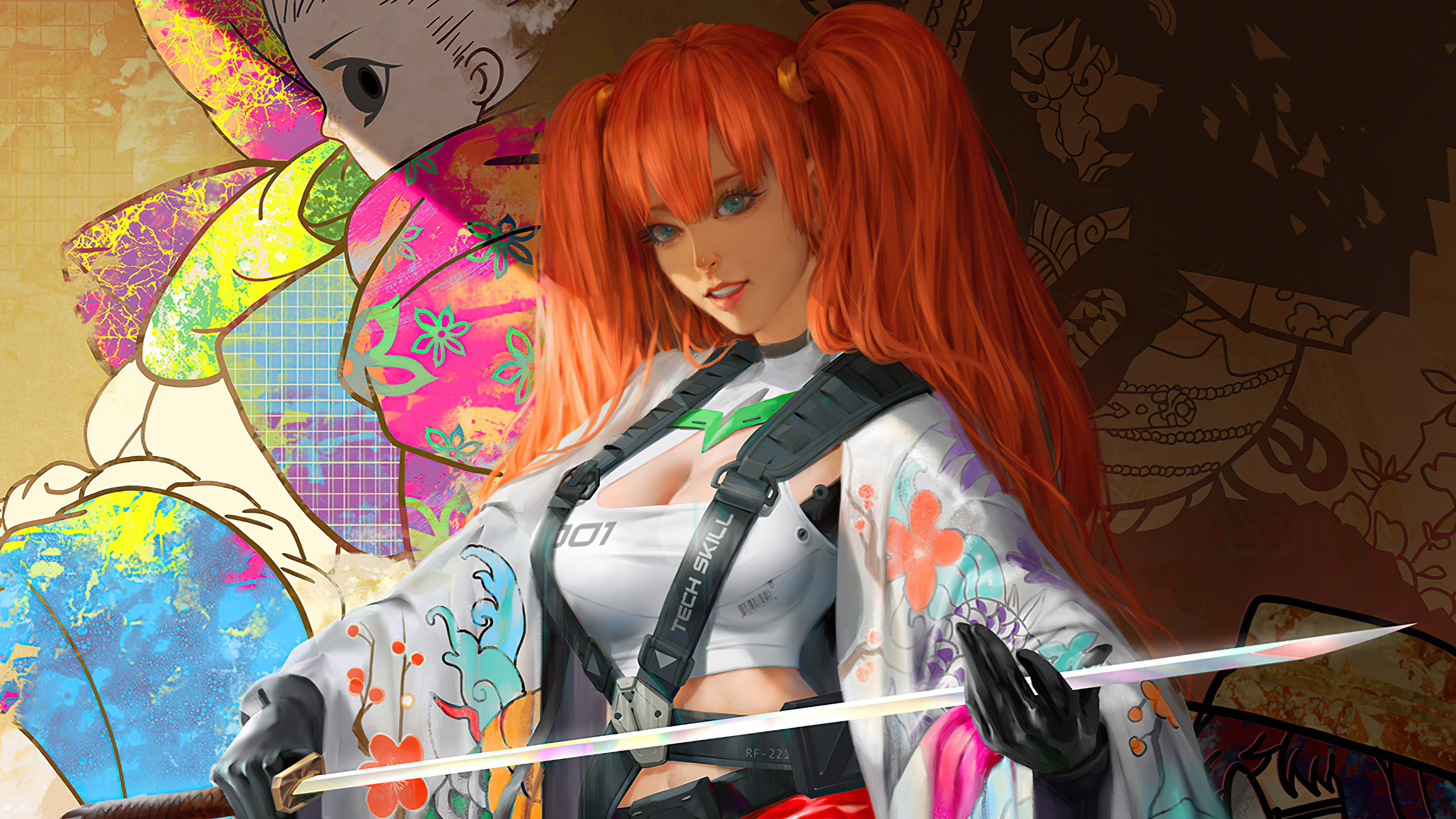 Free download wallpaper Fantasy, Katana, Women Warrior, Orange Hair on your PC desktop