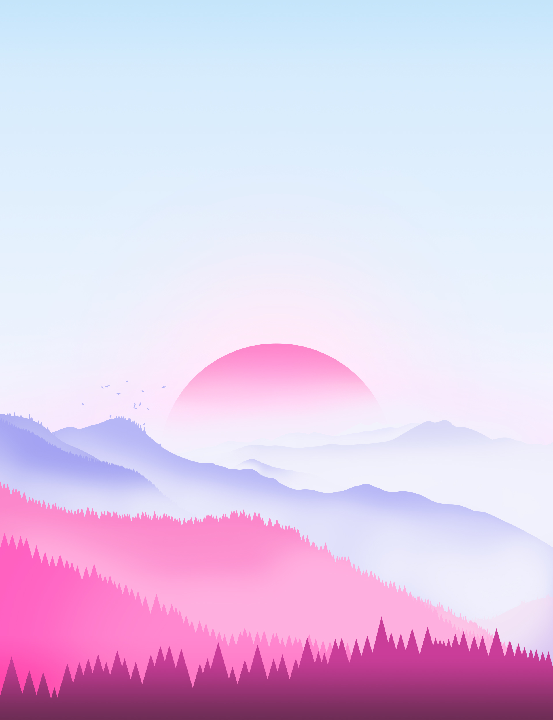 vector, trees, sunset, art, sun Panoramic Wallpaper