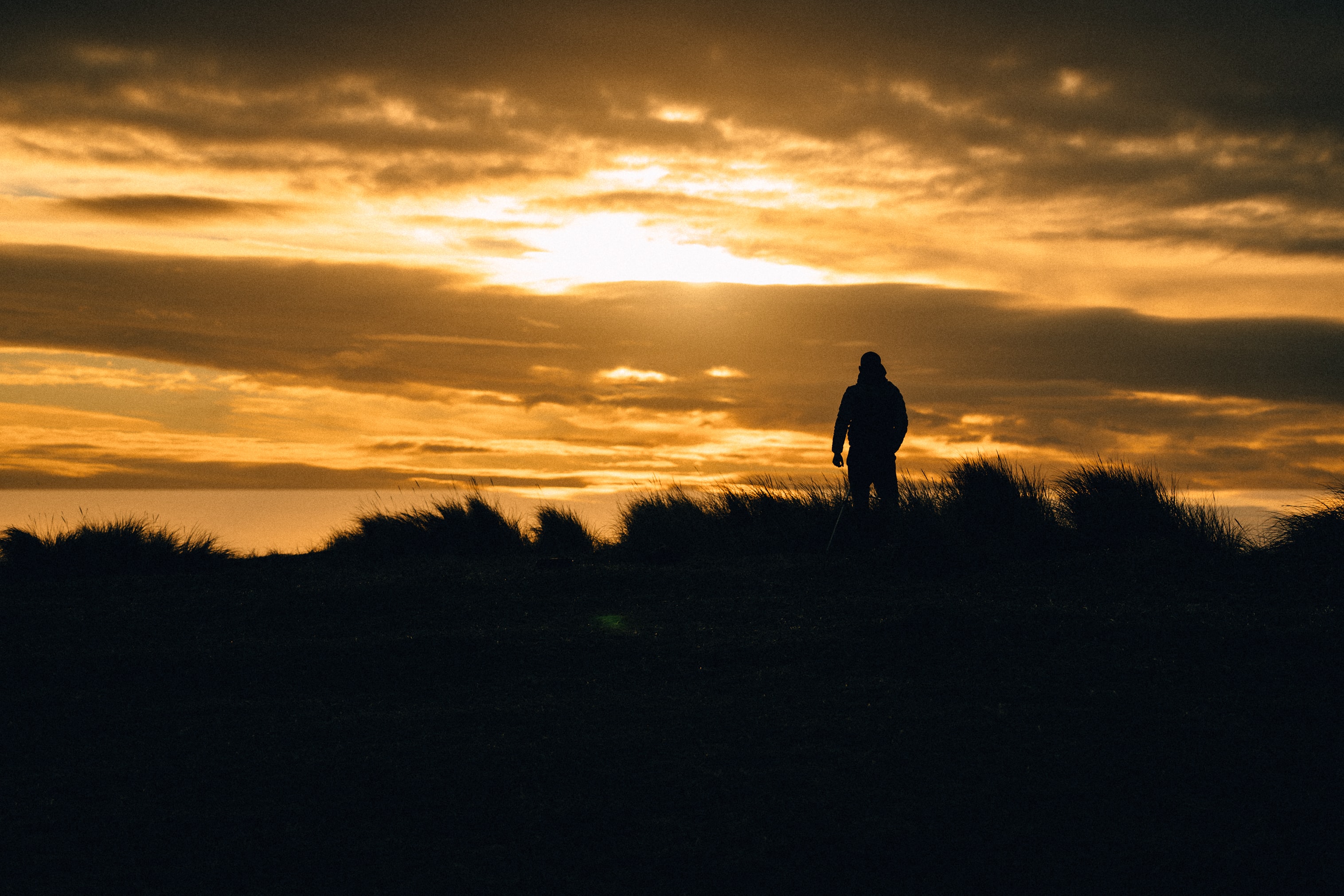 Download mobile wallpaper Loneliness, Sunset, Person, Silhouette, Human, Dark for free.