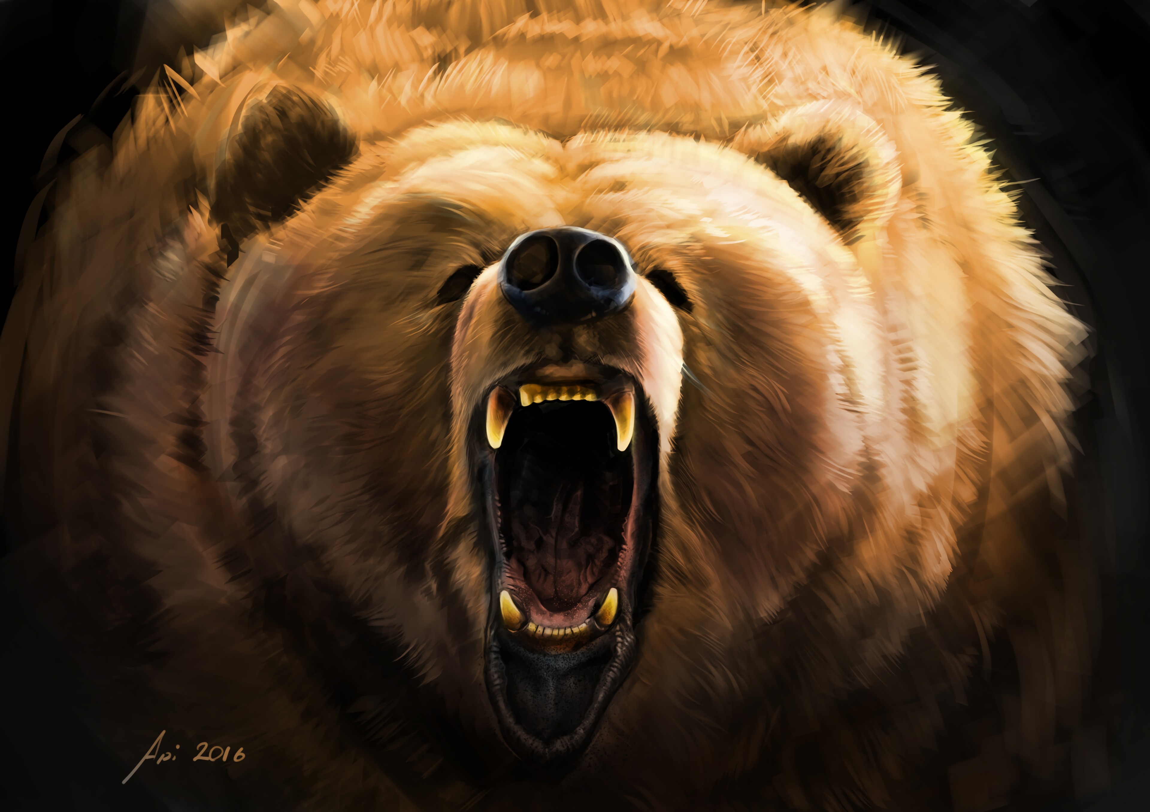 124283 скачать картинку медведь, арт, клыки, оскал, злой - обои и заставки бесплатно