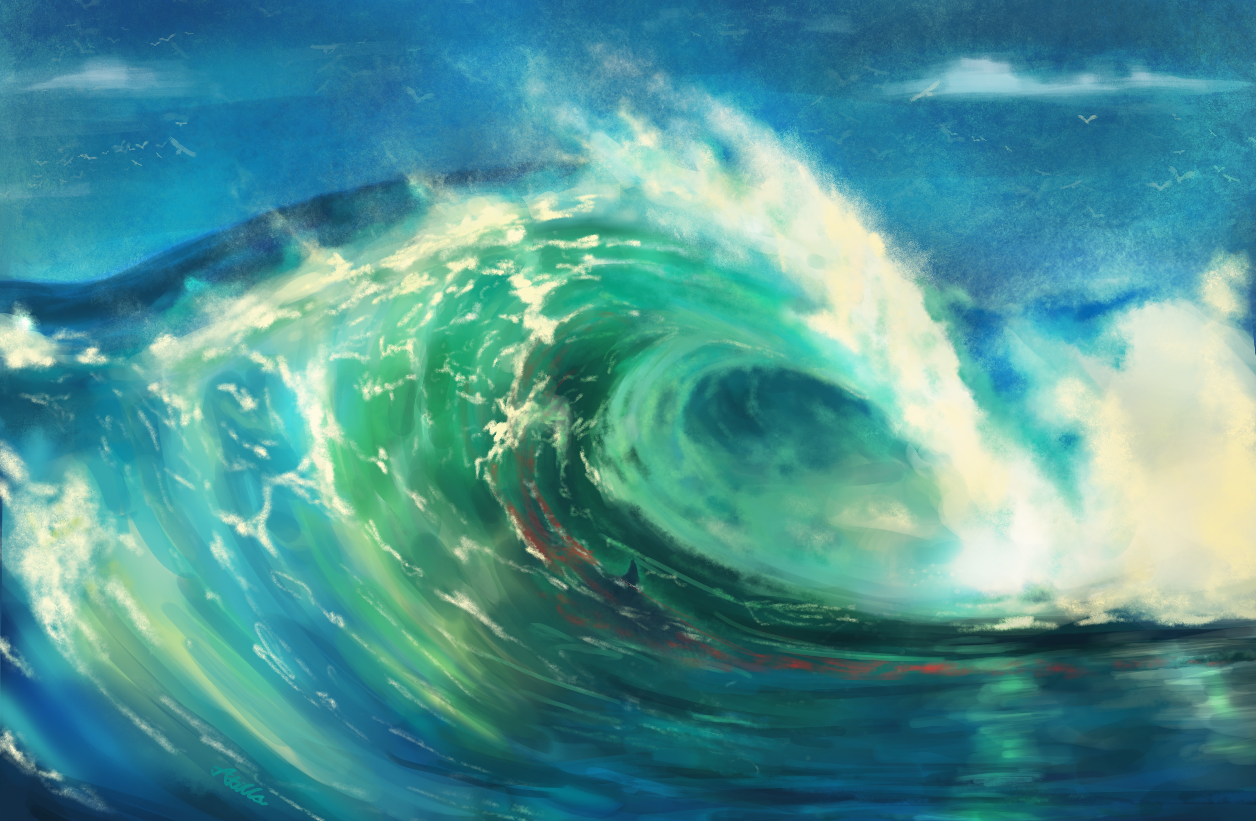 Download mobile wallpaper Sea, Ocean, Painting, Artistic, Wave for free.