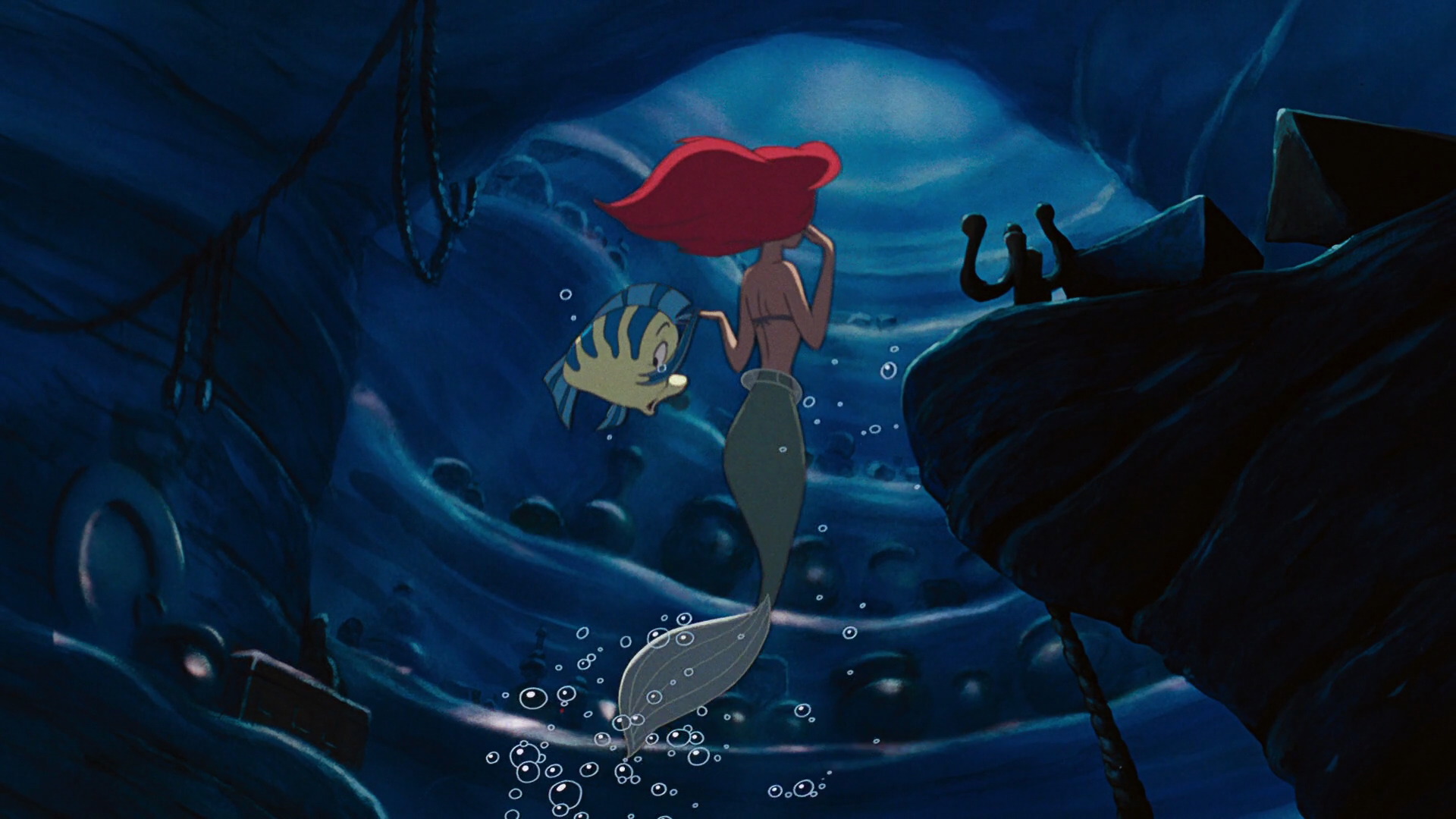 movie, the little mermaid (1989), ariel (the little mermaid), flounder (the little mermaid), mermaid, red hair, the little mermaid