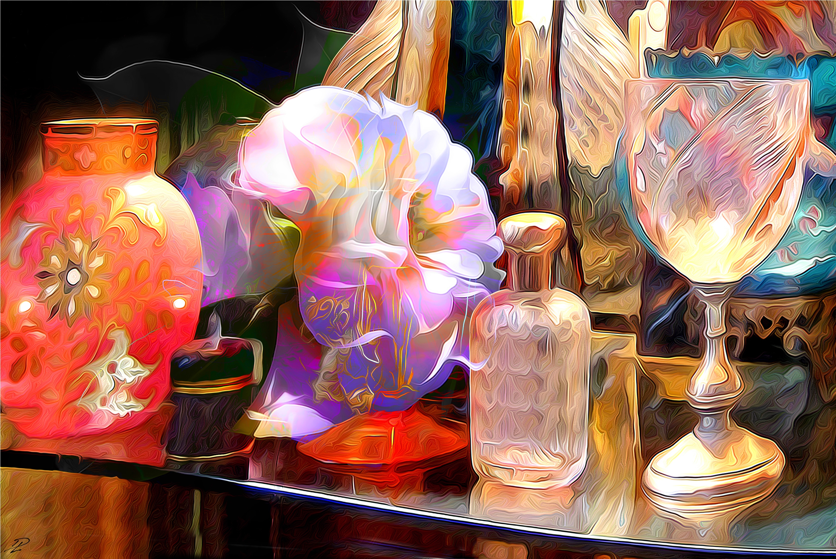 Free download wallpaper Still Life, Colors, Vase, Colorful, Painting, Artistic, Bottle, Oil Painting on your PC desktop