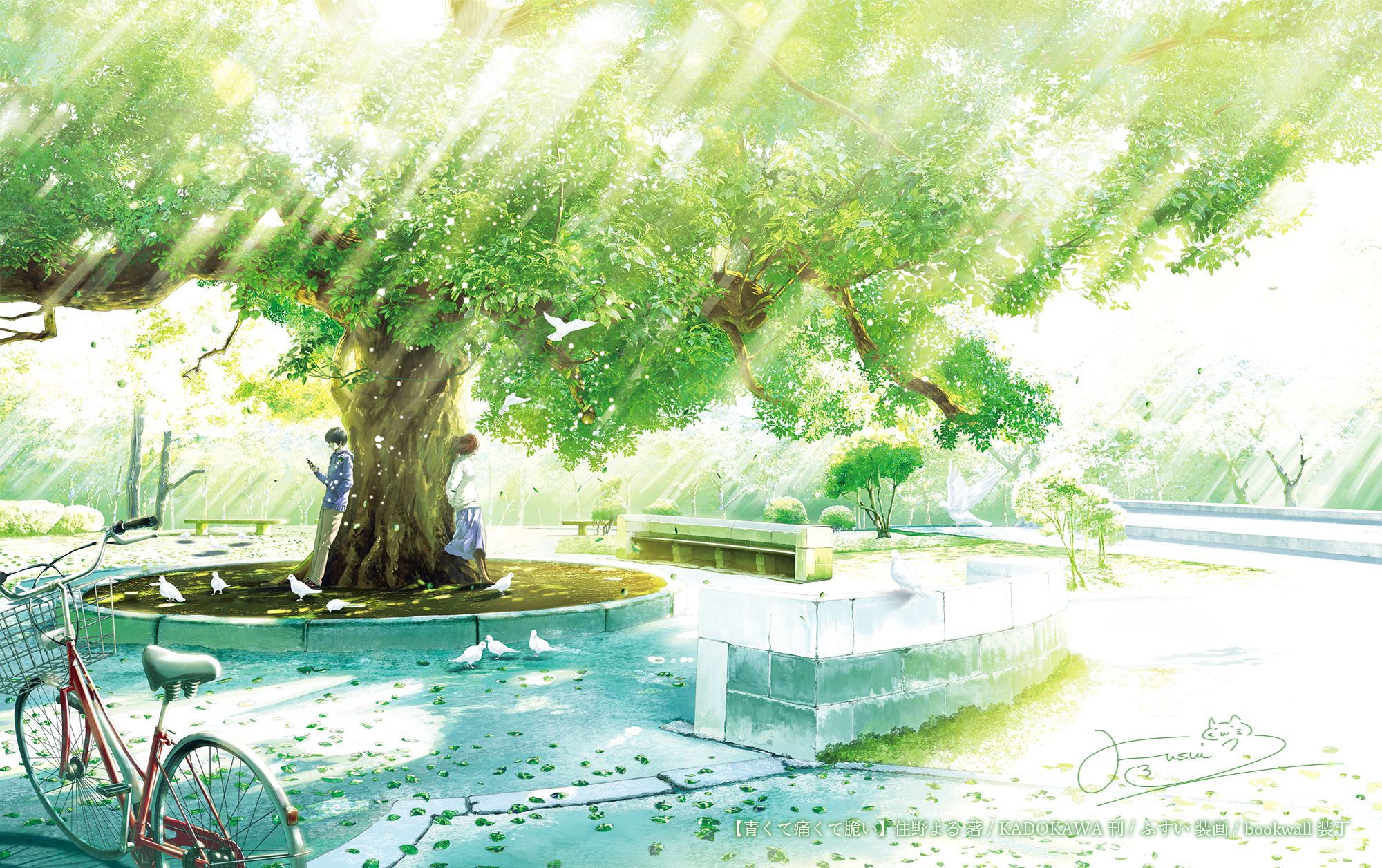 Download mobile wallpaper Anime, Tree, Bicycle, Original, Sunbeam for free.