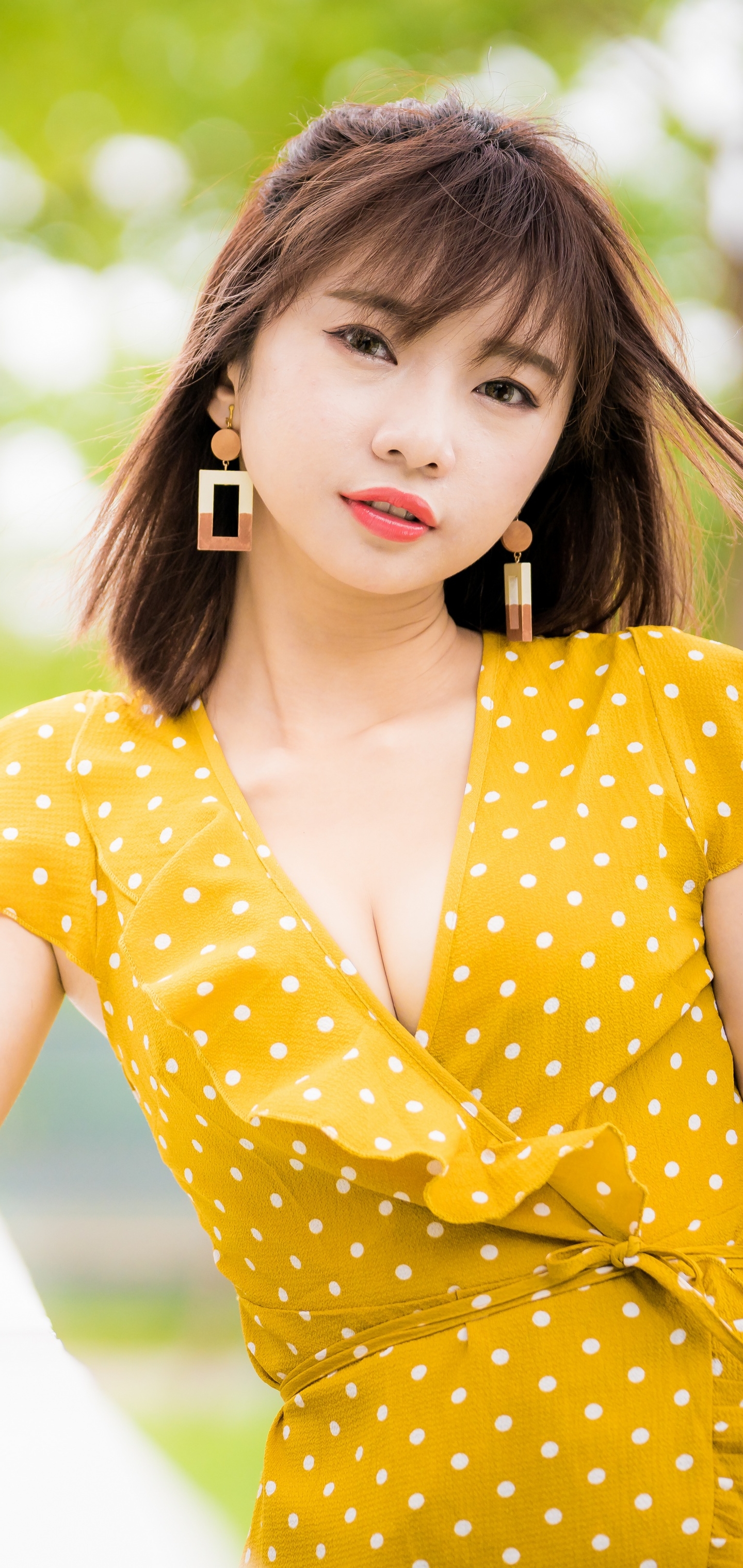 Download mobile wallpaper Brunette, Model, Women, Yellow Dress, Asian for free.