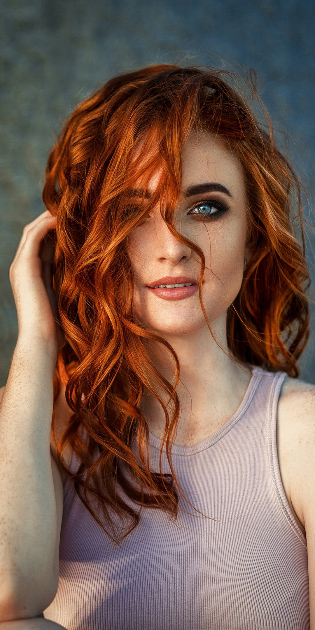 Download mobile wallpaper Redhead, Model, Women, Blue Eyes, Freckles for free.