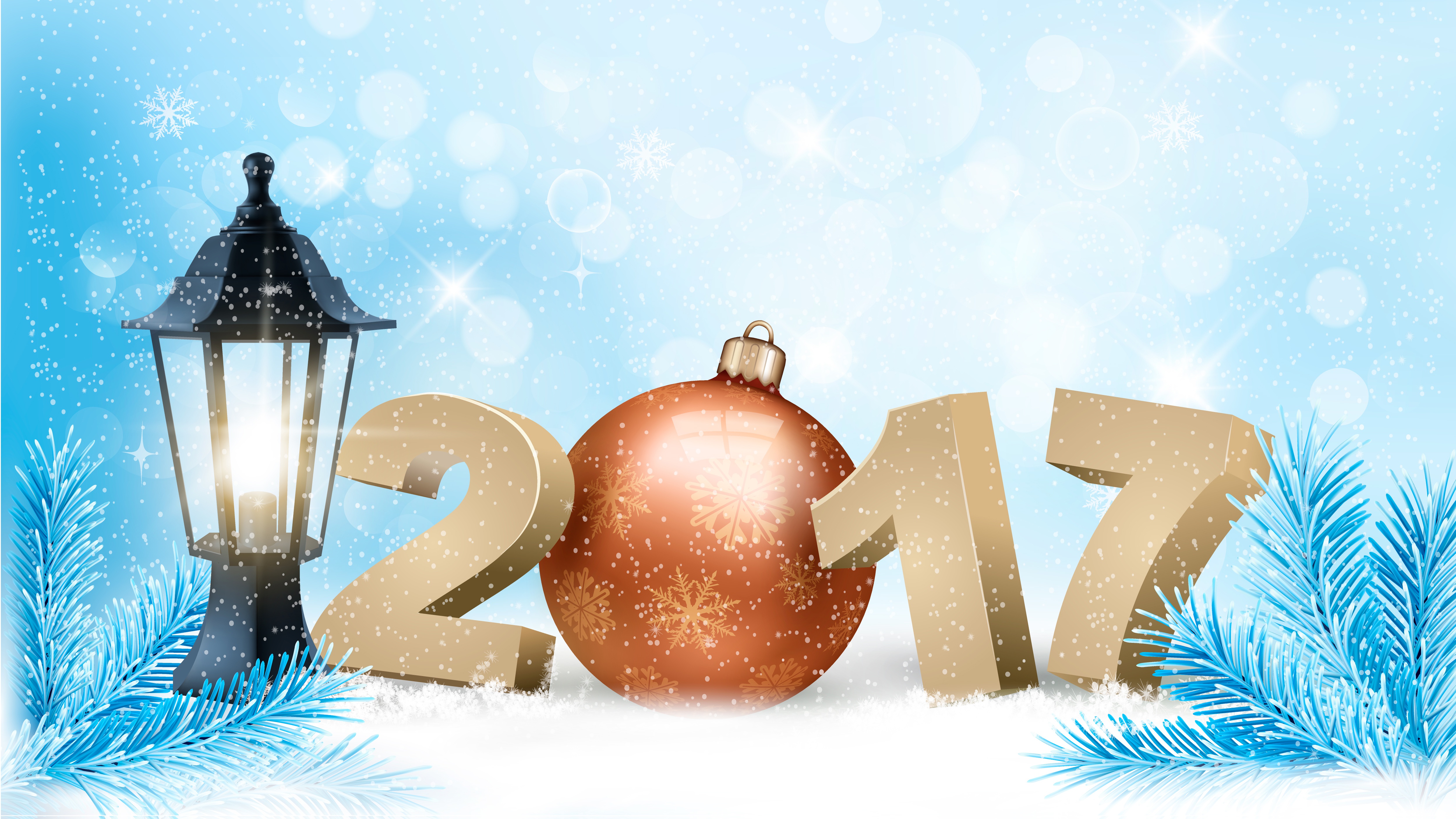 Free download wallpaper Winter, New Year, Holiday, Lantern, Snowfall, New Year 2017 on your PC desktop