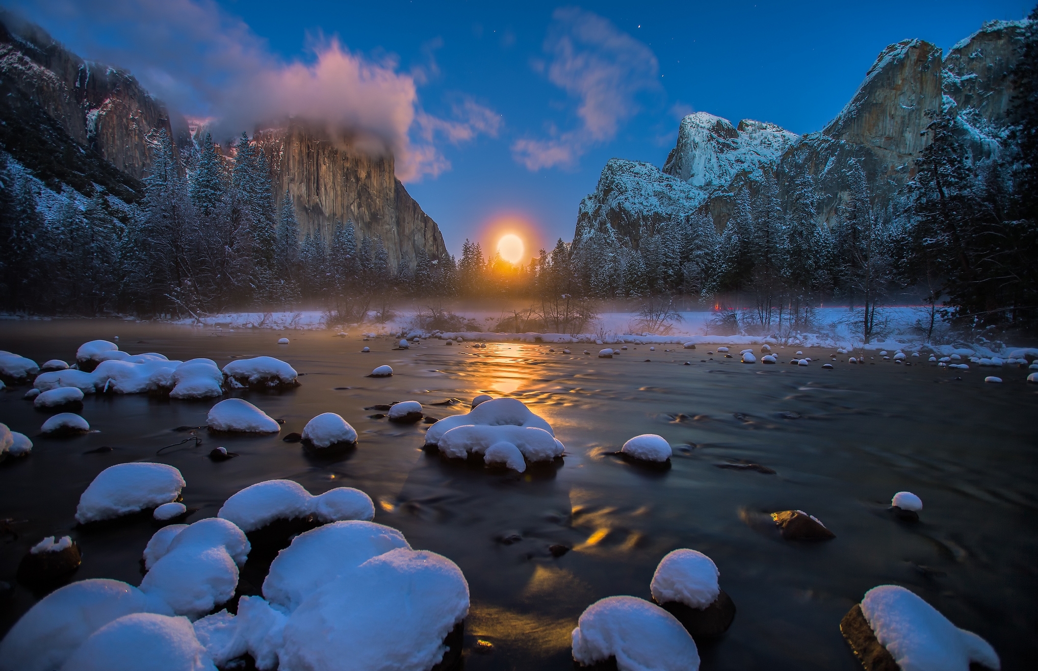 Téléchargez gratuitement l'image Paysage, Hiver, Montagne, Etats Unis, Parc National De Yosemite, Terre/nature, Rivière, Neiger sur le bureau de votre PC