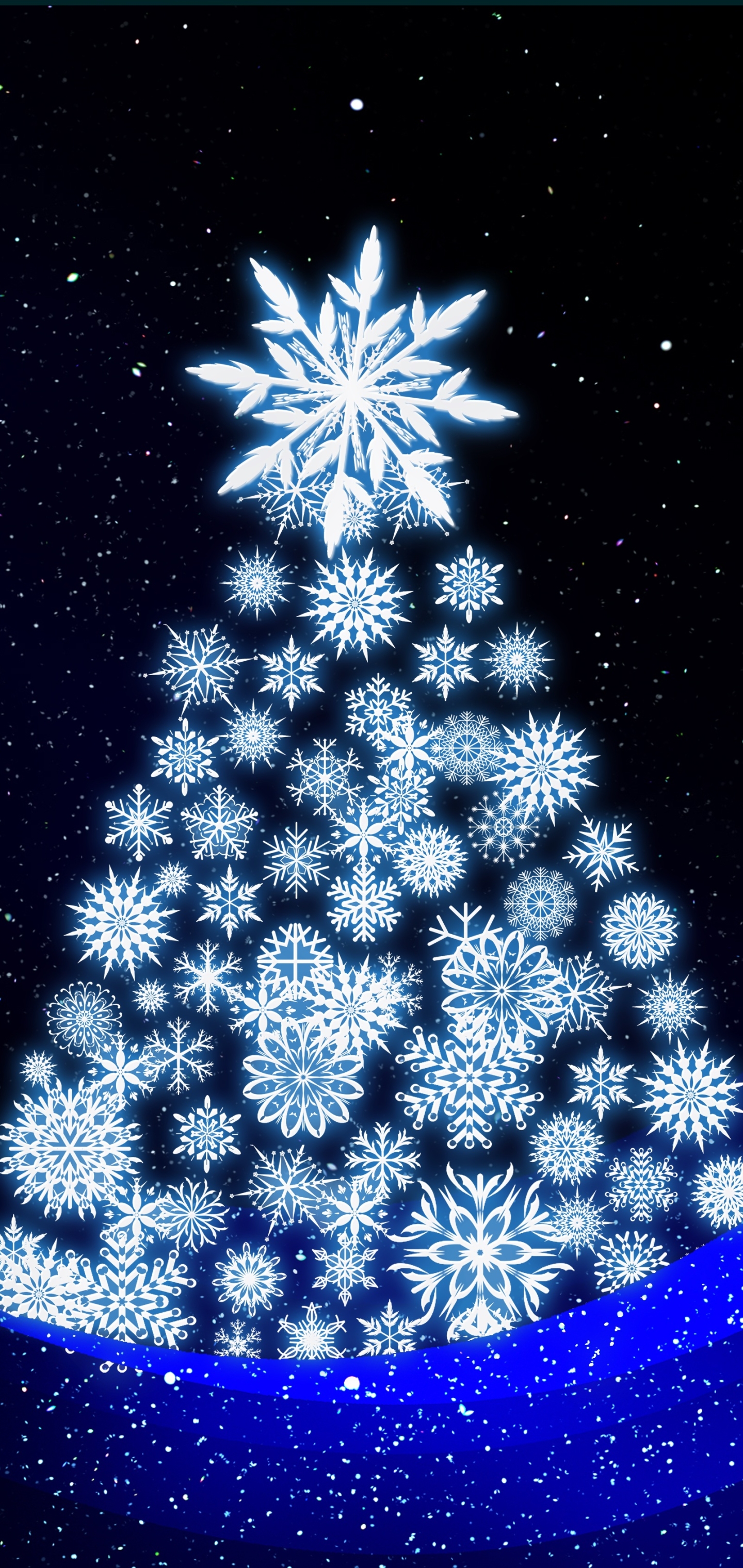 Handy-Wallpaper Feiertage, Schnee, Weihnachten, Weihnachtsbaum, Schneeflocke, Funkelt kostenlos herunterladen.