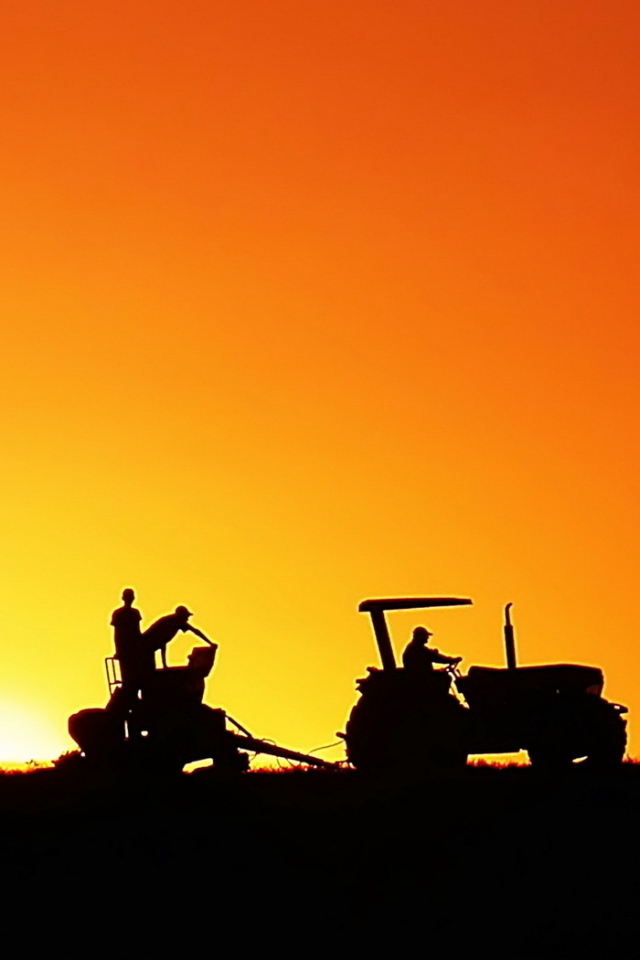 Download mobile wallpaper Landscape, People, Sunset, Field, Tractor, Vehicles for free.