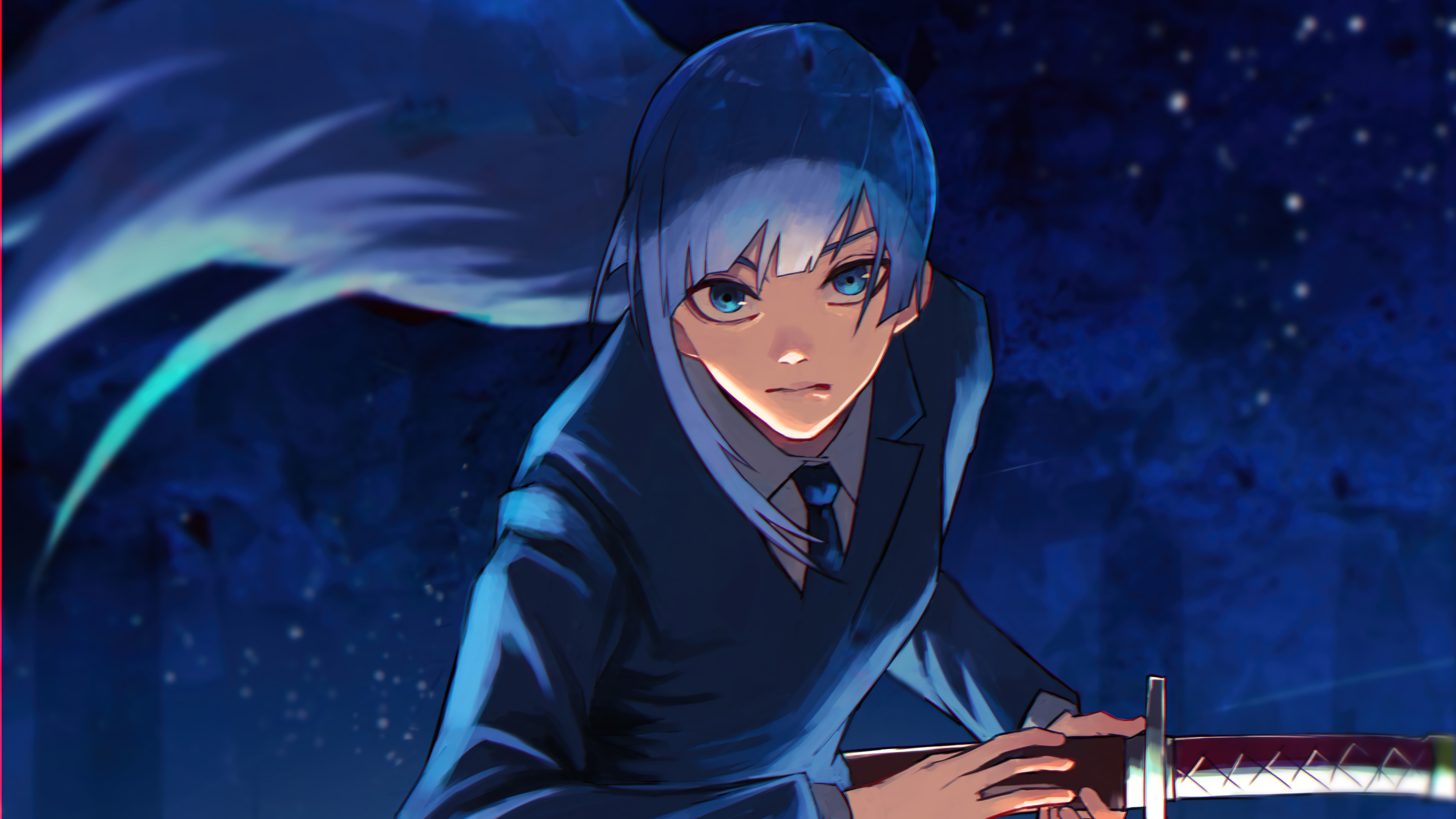 anime, jujutsu kaisen, blue eyes, blue hair, kasumi miwa, school uniform