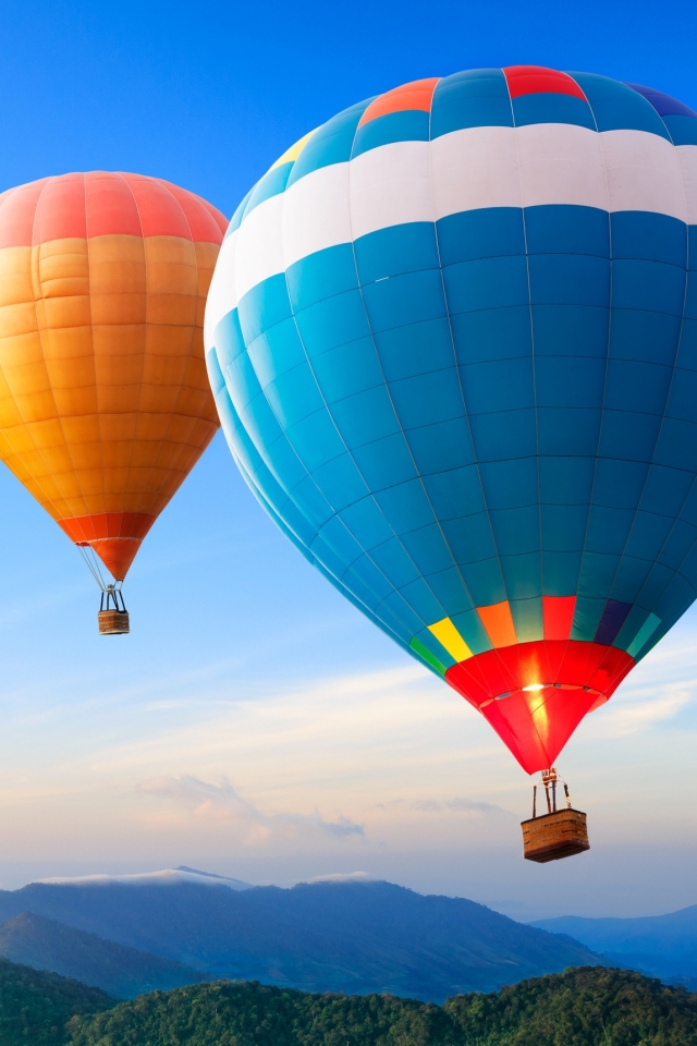 Download mobile wallpaper Landscape, Sky, Mountain, Vehicles, Hot Air Balloon for free.