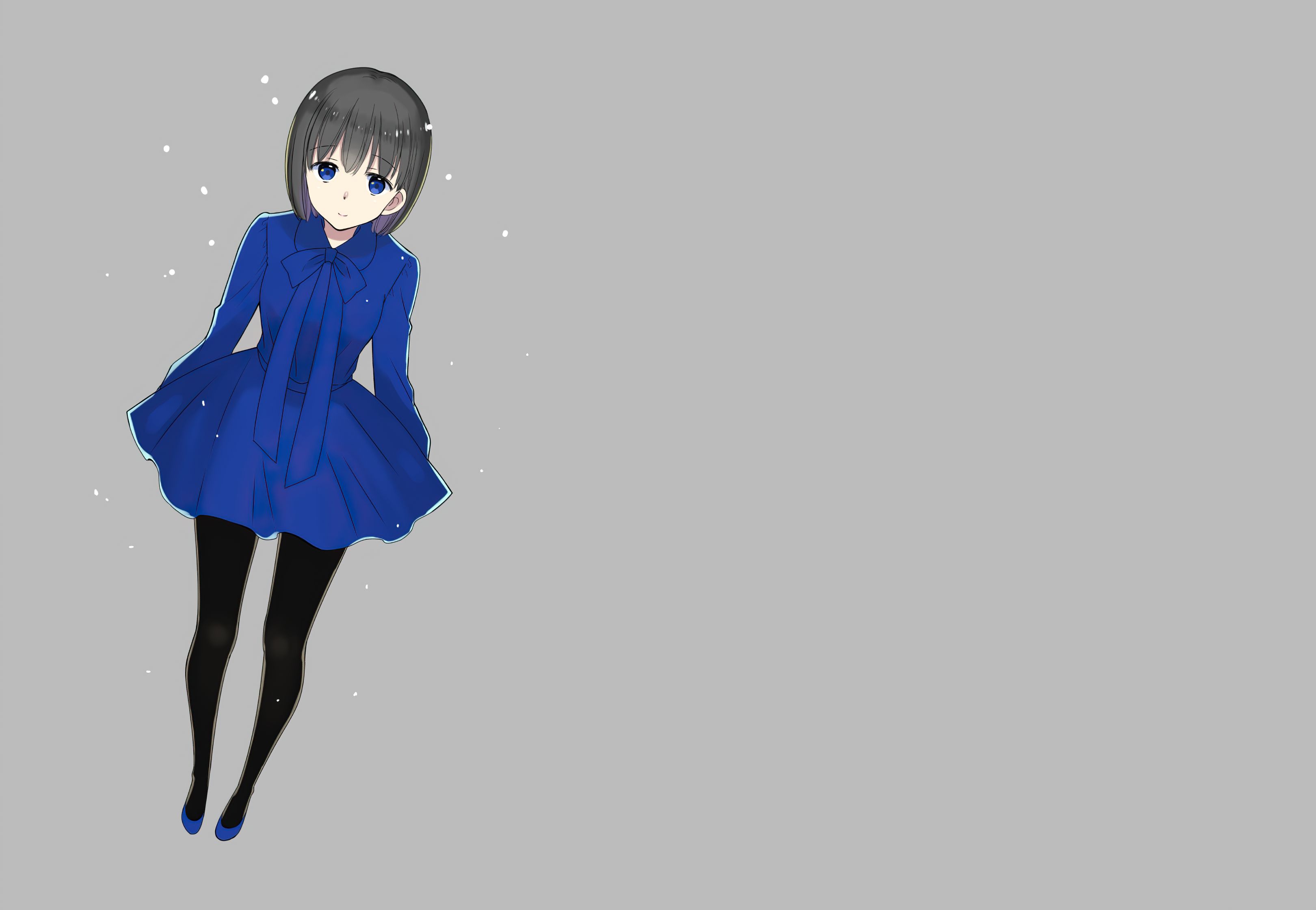 Free download wallpaper Anime, Snow, Smile, Blue Eyes, Original, Black Hair, Short Hair on your PC desktop