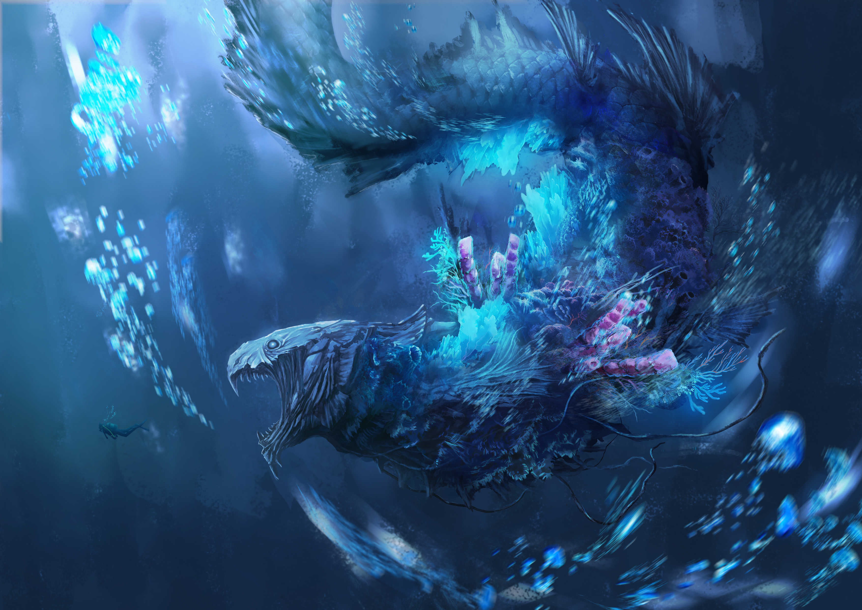 Free download wallpaper Anime, Original, Sea Monster on your PC desktop